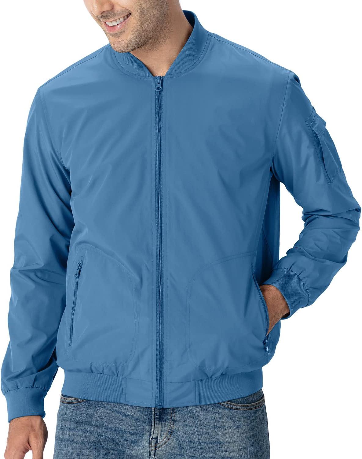 imageTBMPOY Mens Lightweight Bomber Jackets Light Windbreaker Casual Stylish Fall Golf Zip Up Dress Business VarsityA1sky Blue