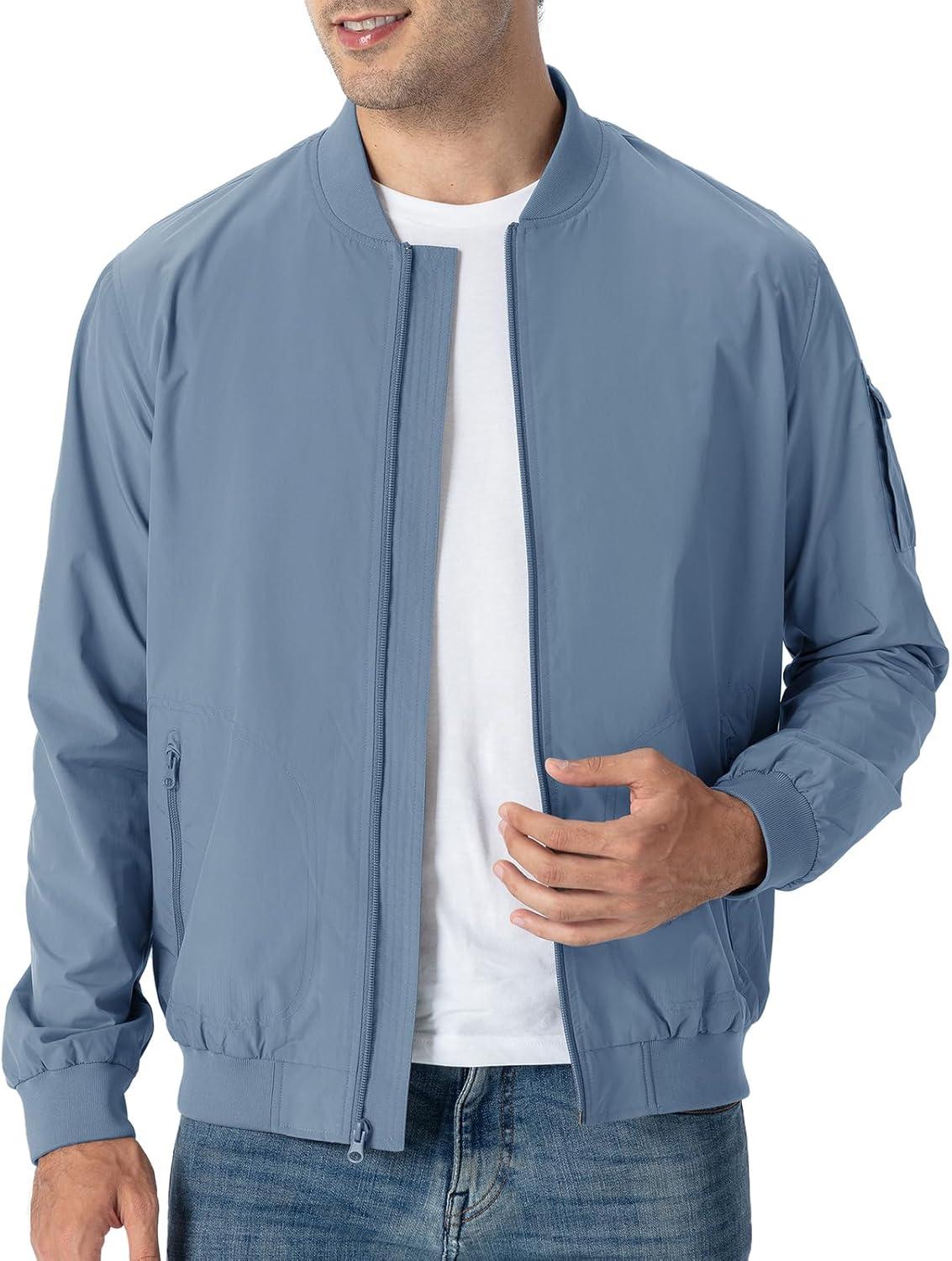 imageTBMPOY Mens Lightweight Bomber Jackets Light Windbreaker Casual Stylish Fall Golf Zip Up Dress Business VarsityA1sky Blue