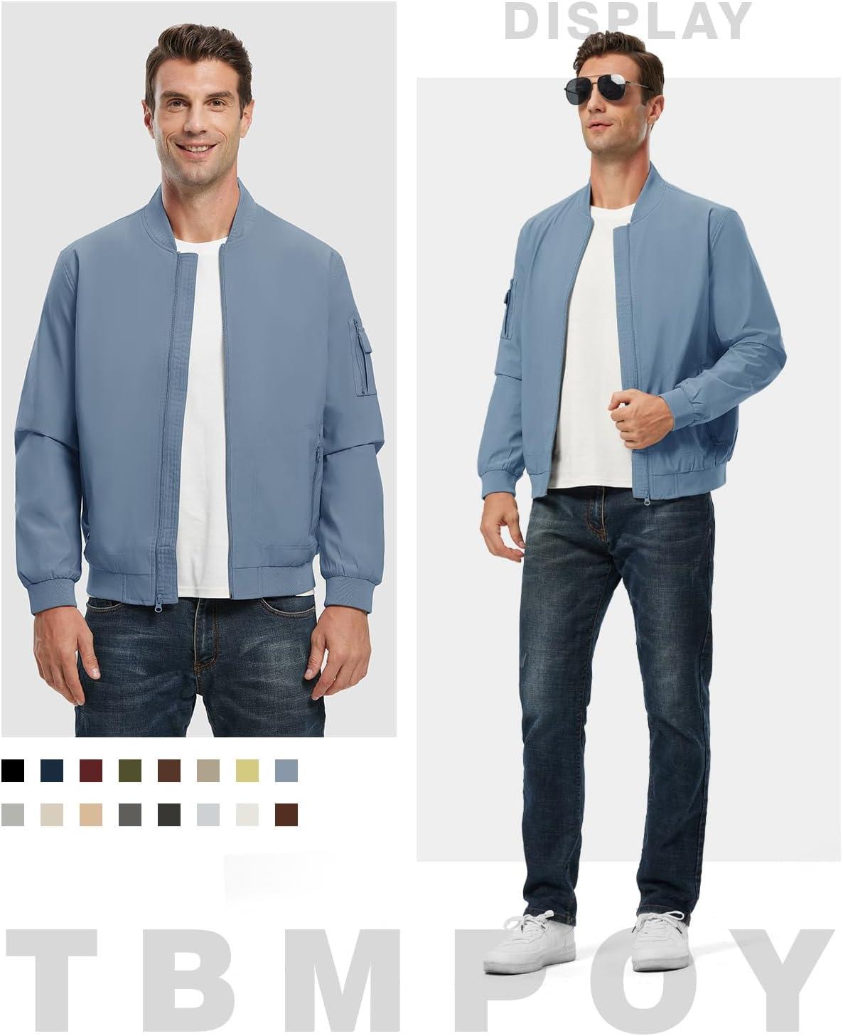 imageTBMPOY Mens Lightweight Bomber Jackets Light Windbreaker Casual Stylish Fall Golf Zip Up Dress Business VarsityA1sky Blue