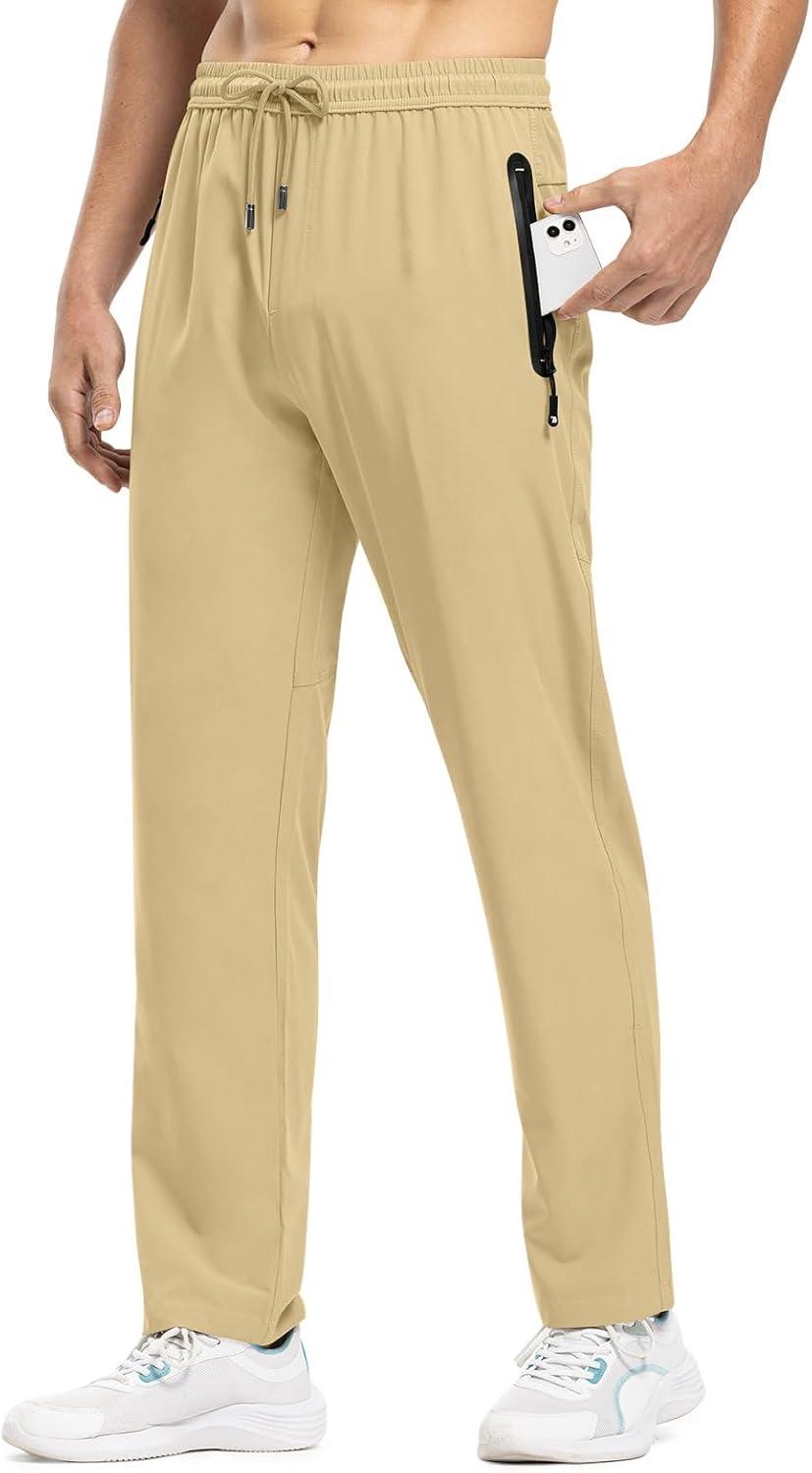 imageTBMPOY Mens Lightweight Hiking Travel Pants Breathable Athletic Fishing Active Joggers Zipper PocketsA14light Khaki