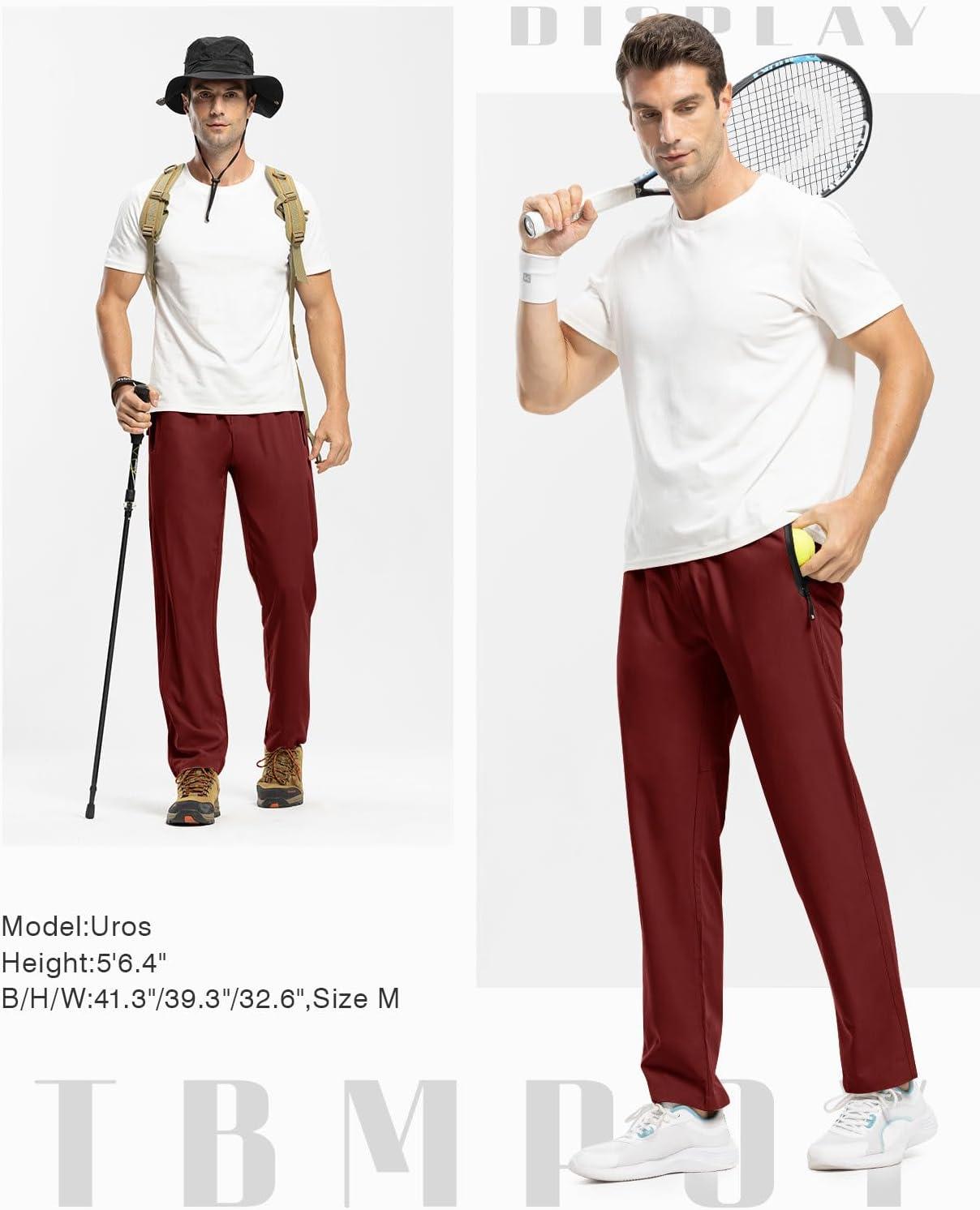 imageTBMPOY Mens Lightweight Hiking Travel Pants Breathable Athletic Fishing Active Joggers Zipper PocketsA17wine Red