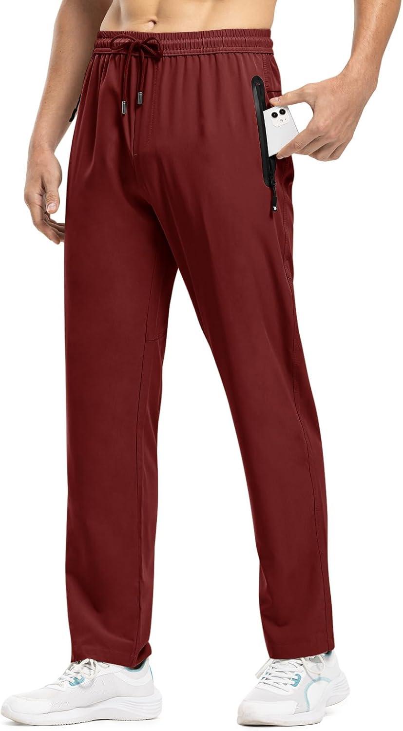 imageTBMPOY Mens Lightweight Hiking Travel Pants Breathable Athletic Fishing Active Joggers Zipper PocketsA17wine Red