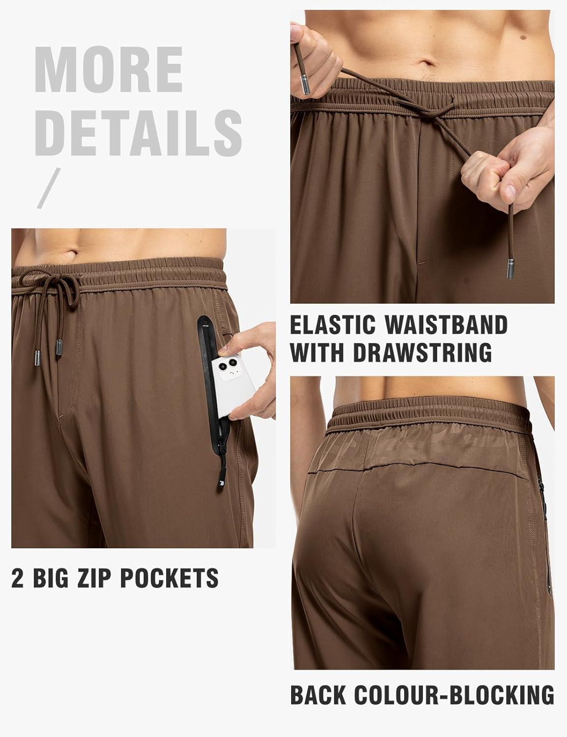 imageTBMPOY Mens Lightweight Hiking Travel Pants Breathable Athletic Fishing Active Joggers Zipper PocketsA18brown