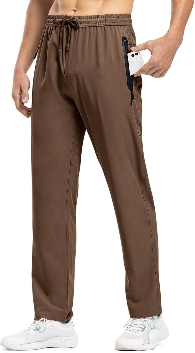 imageTBMPOY Mens Lightweight Hiking Travel Pants Breathable Athletic Fishing Active Joggers Zipper PocketsA18brown