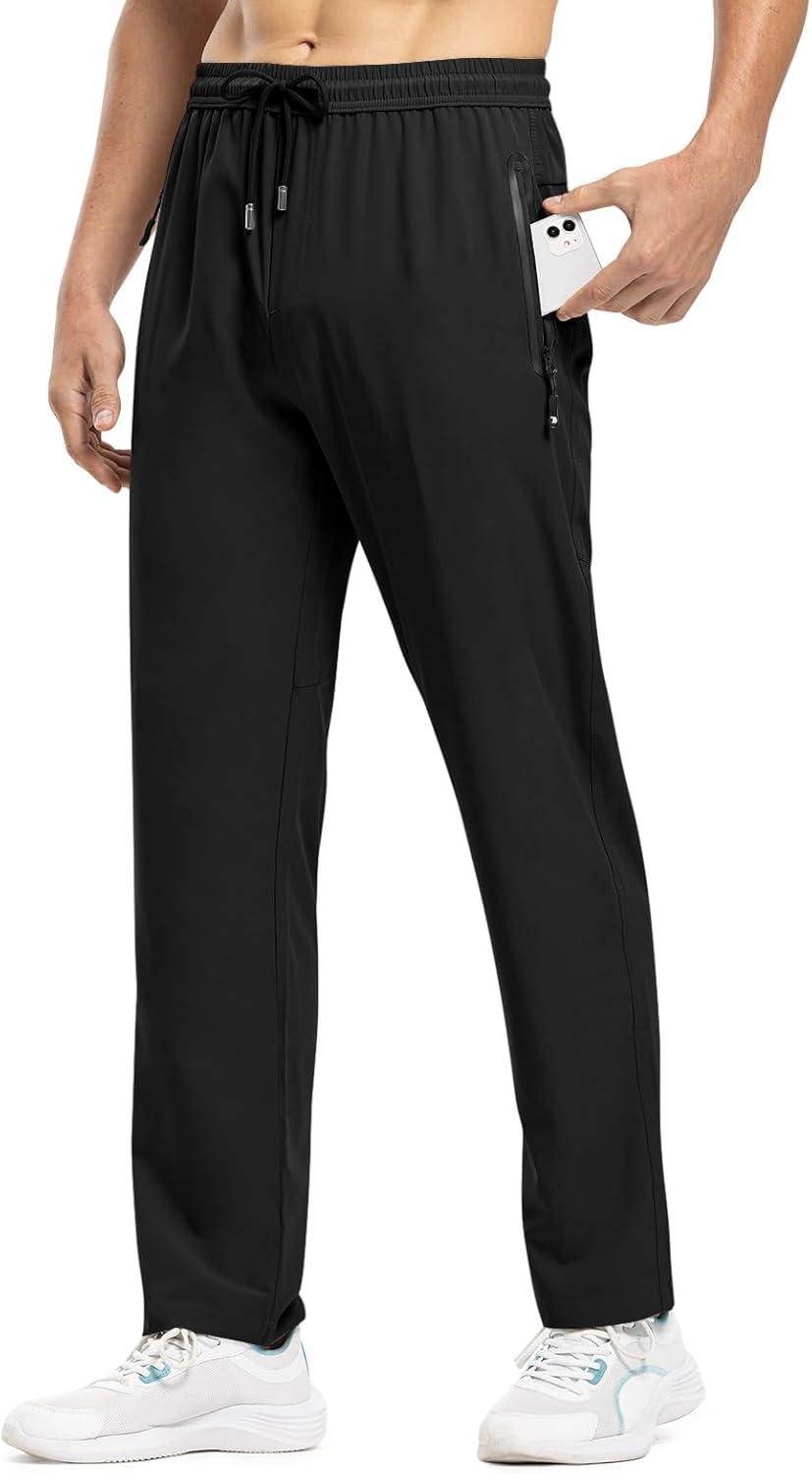 imageTBMPOY Mens Lightweight Hiking Travel Pants Breathable Athletic Fishing Active Joggers Zipper PocketsA1black