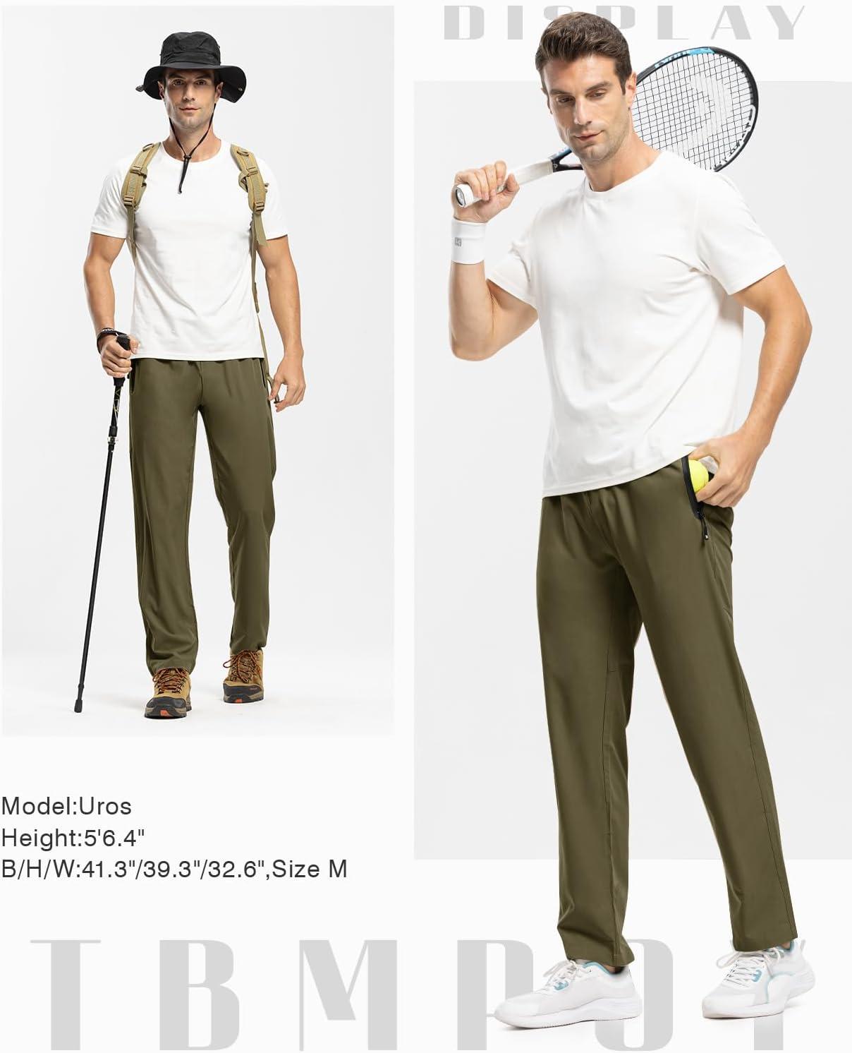 imageTBMPOY Mens Lightweight Hiking Travel Pants Breathable Athletic Fishing Active Joggers Zipper PocketsA20olive Green