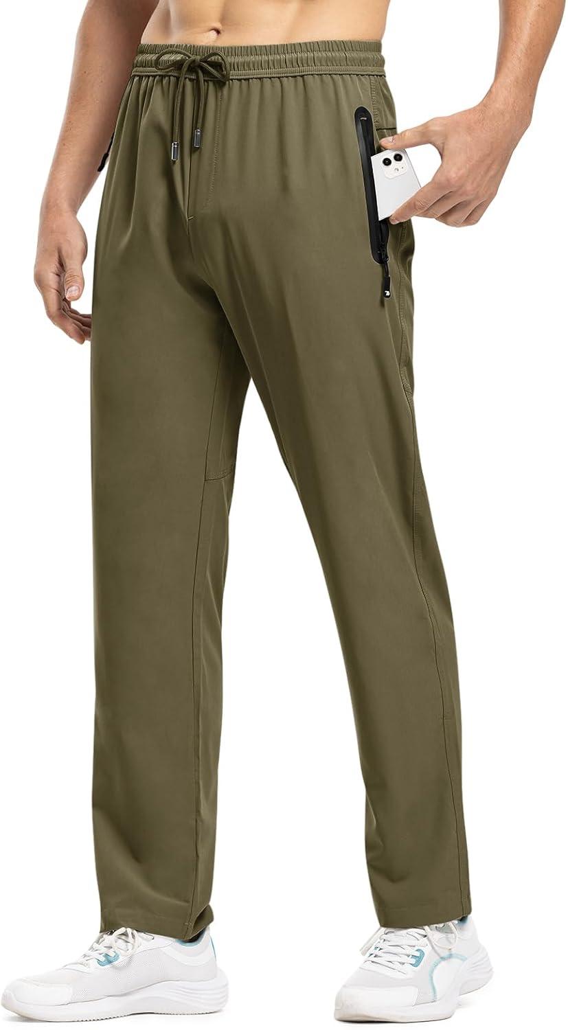 imageTBMPOY Mens Lightweight Hiking Travel Pants Breathable Athletic Fishing Active Joggers Zipper PocketsA20olive Green