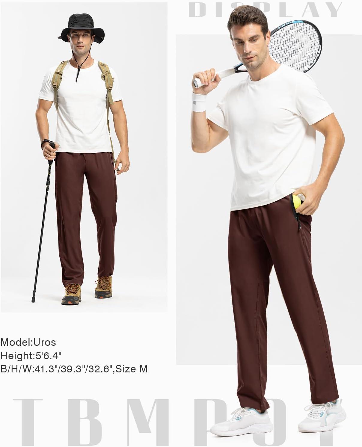 imageTBMPOY Mens Lightweight Hiking Travel Pants Breathable Athletic Fishing Active Joggers Zipper PocketsA21dark Brown