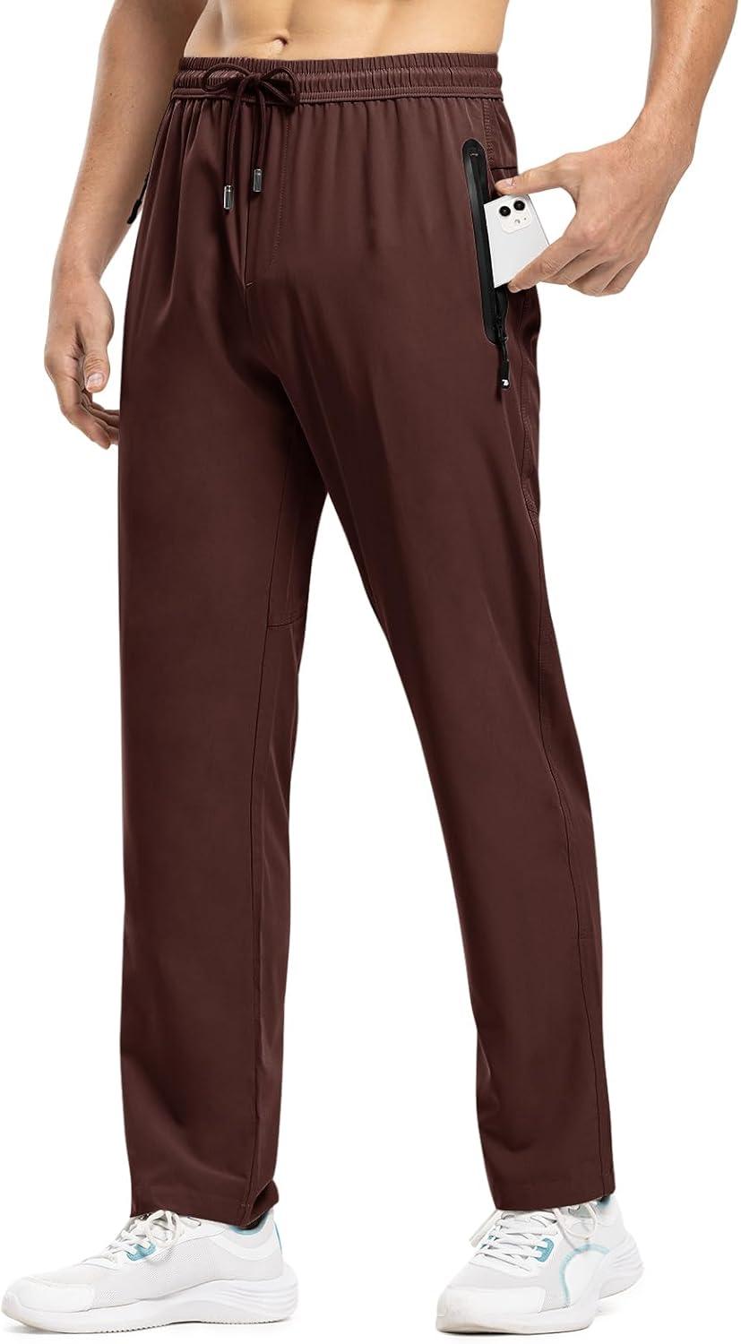 imageTBMPOY Mens Lightweight Hiking Travel Pants Breathable Athletic Fishing Active Joggers Zipper PocketsA21dark Brown