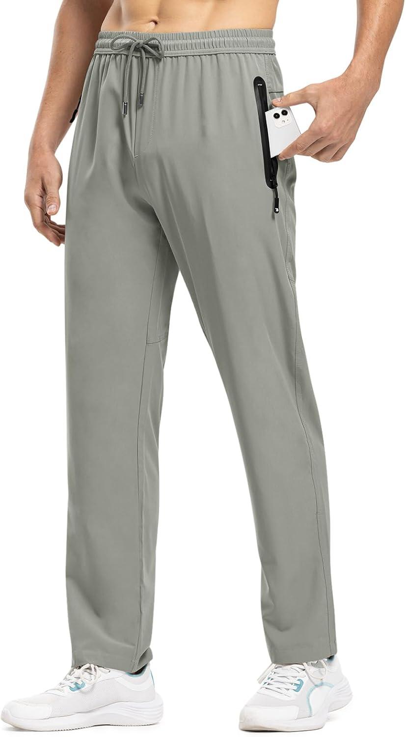 imageTBMPOY Mens Lightweight Hiking Travel Pants Breathable Athletic Fishing Active Joggers Zipper PocketsA22medium Grey