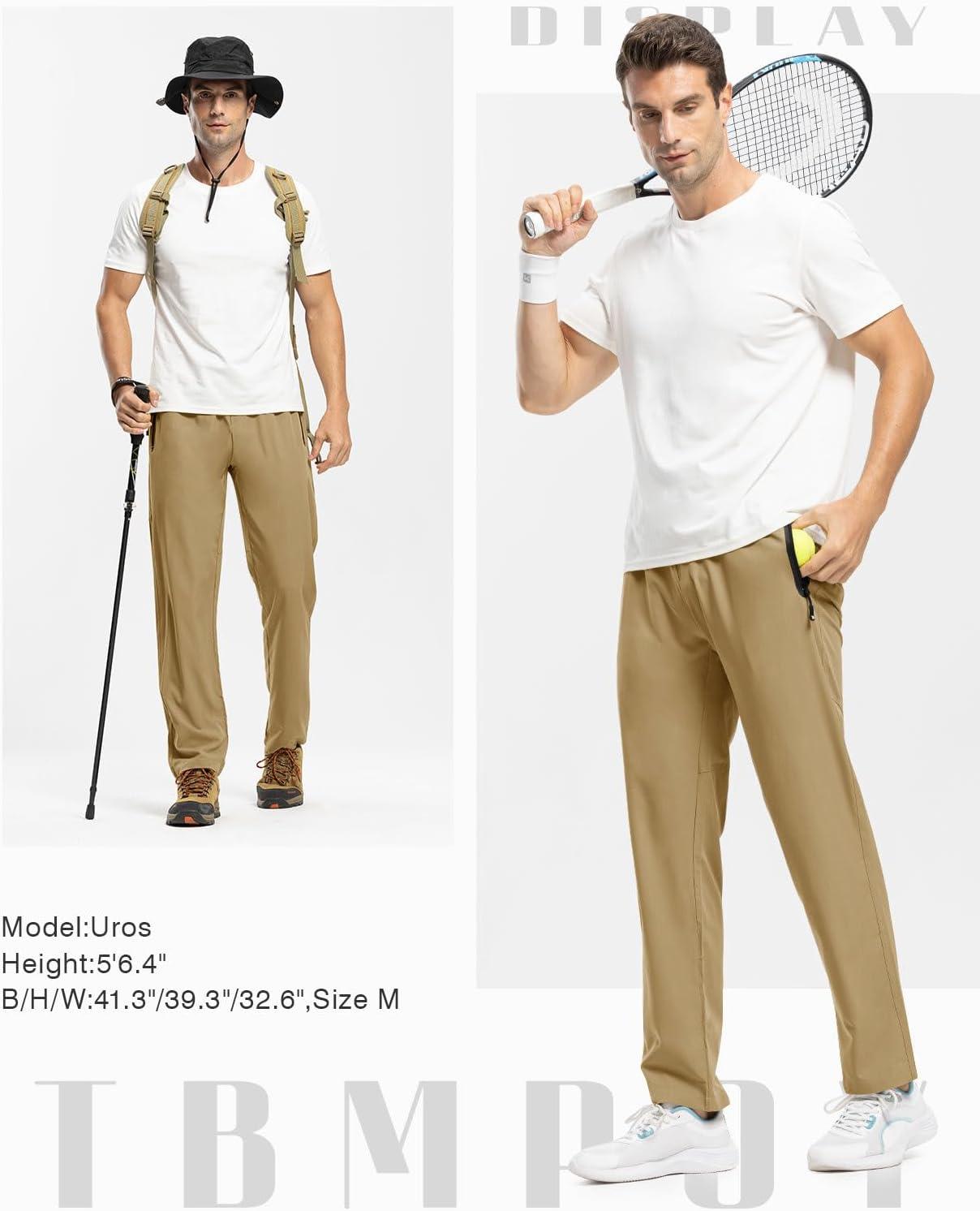 imageTBMPOY Mens Lightweight Hiking Travel Pants Breathable Athletic Fishing Active Joggers Zipper PocketsA4khaki