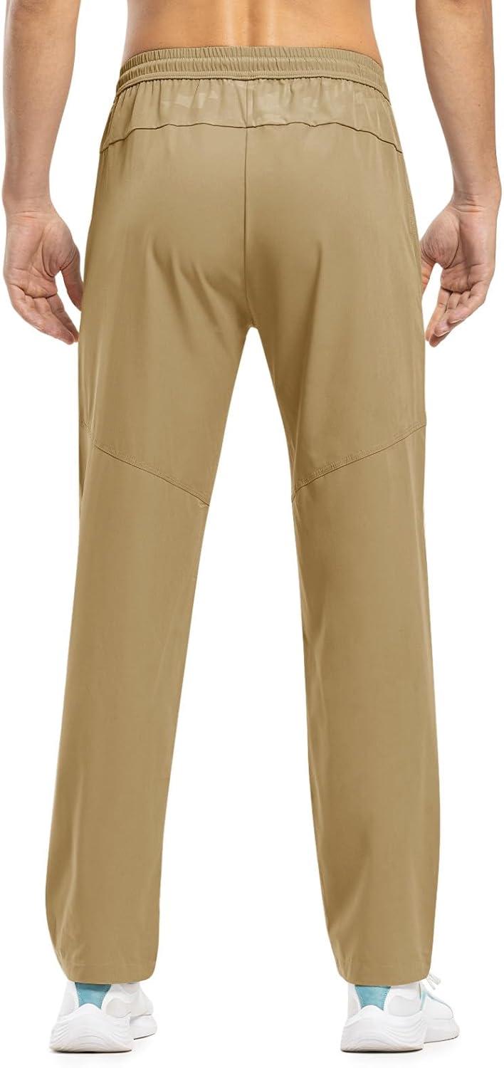 imageTBMPOY Mens Lightweight Hiking Travel Pants Breathable Athletic Fishing Active Joggers Zipper PocketsA4khaki
