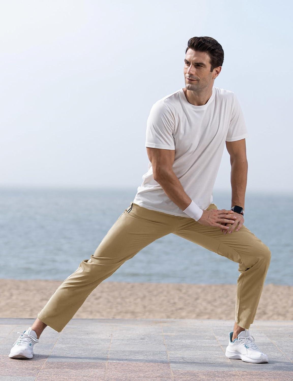 imageTBMPOY Mens Lightweight Hiking Travel Pants Breathable Athletic Fishing Active Joggers Zipper PocketsA4khaki