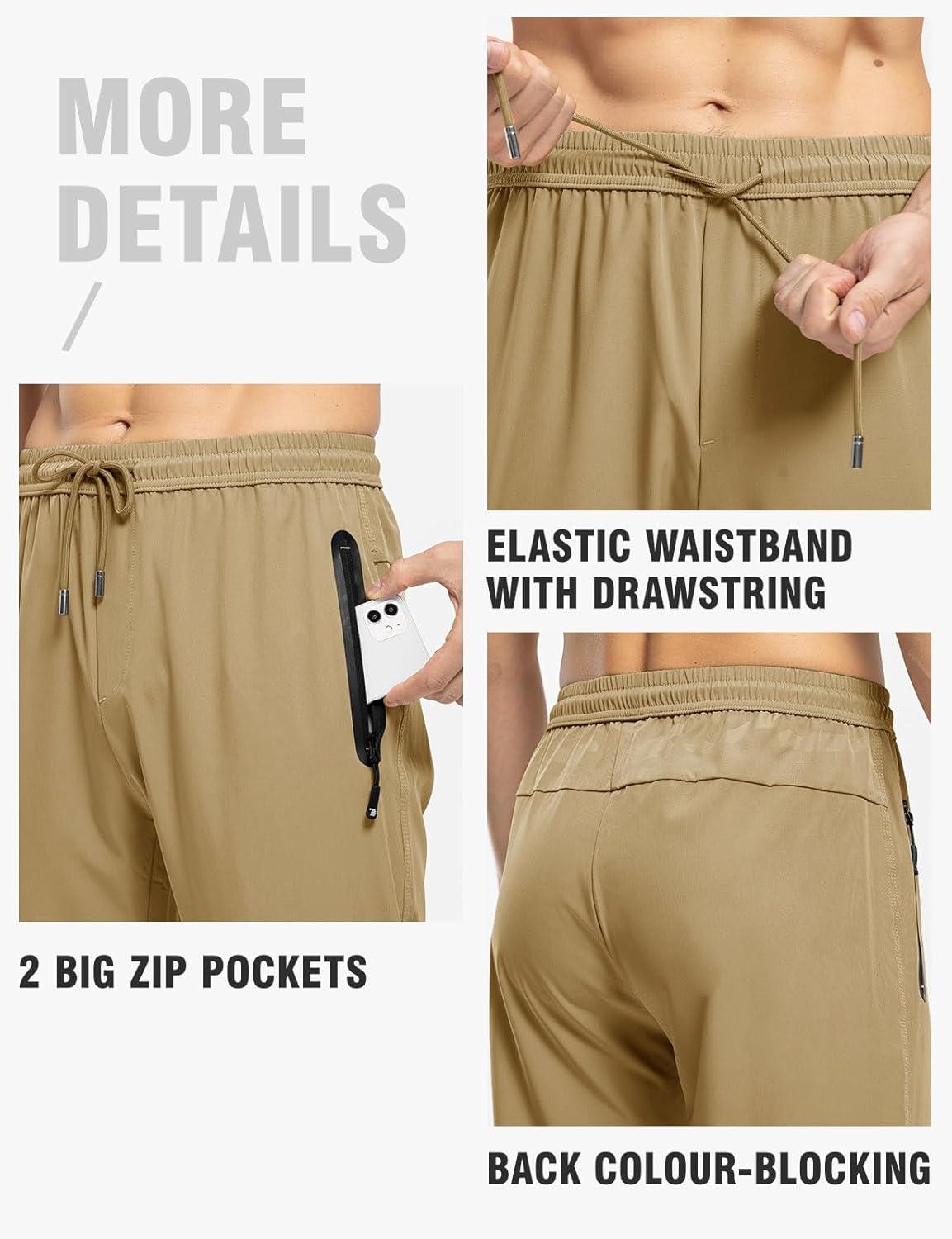 imageTBMPOY Mens Lightweight Hiking Travel Pants Breathable Athletic Fishing Active Joggers Zipper PocketsA4khaki