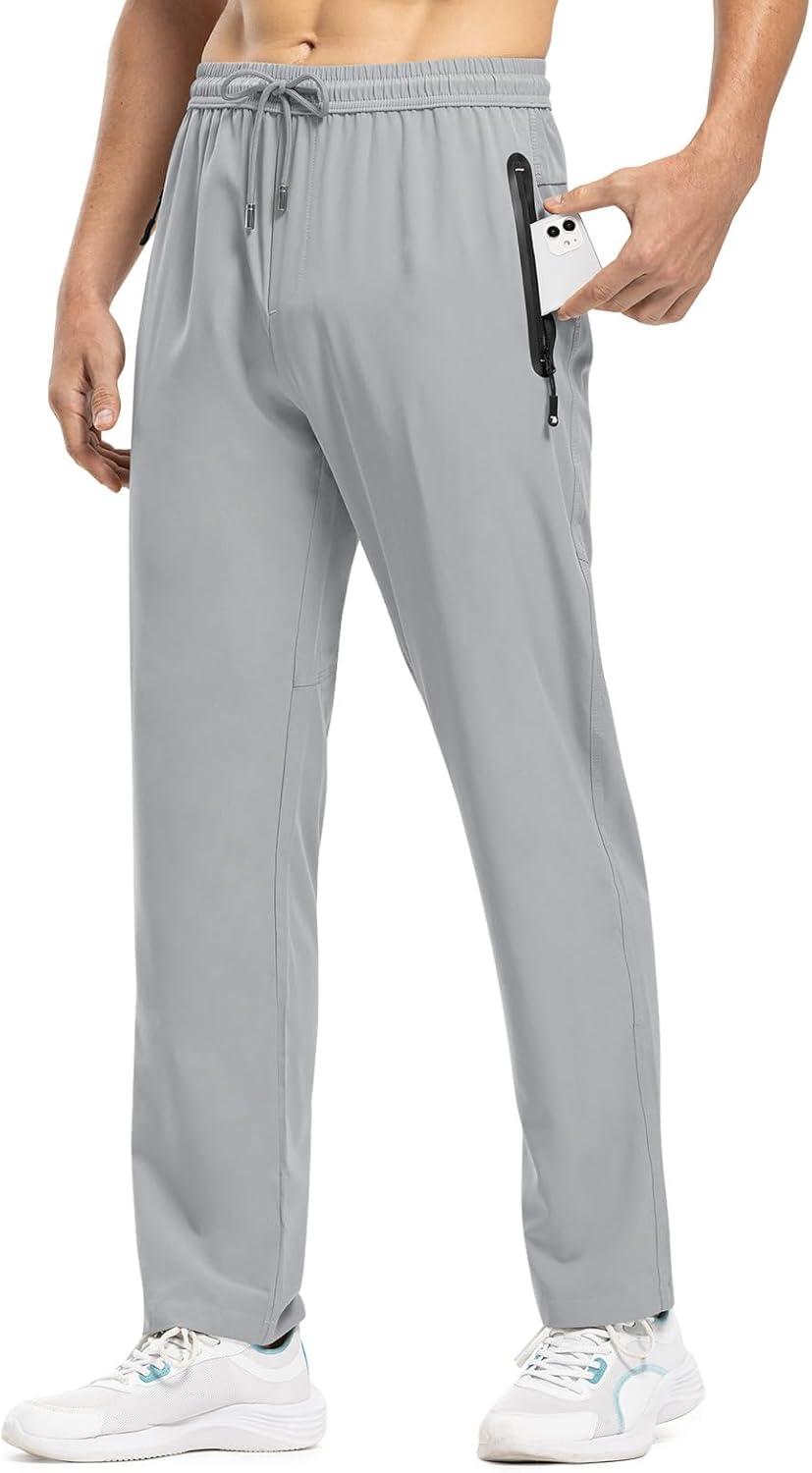 imageTBMPOY Mens Lightweight Hiking Travel Pants Breathable Athletic Fishing Active Joggers Zipper PocketsA5light Grey