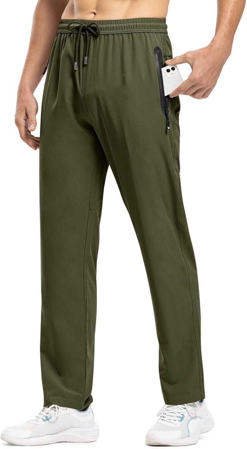 imageTBMPOY Mens Lightweight Hiking Travel Pants Breathable Athletic Fishing Active Joggers Zipper PocketsA8green