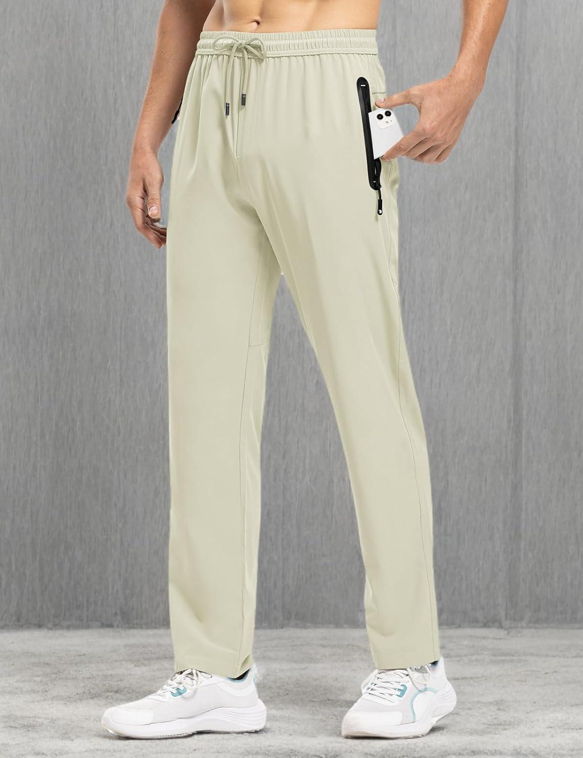 imageTBMPOY Mens Lightweight Hiking Travel Pants Breathable Athletic Fishing Active Joggers Zipper PocketsB13cream