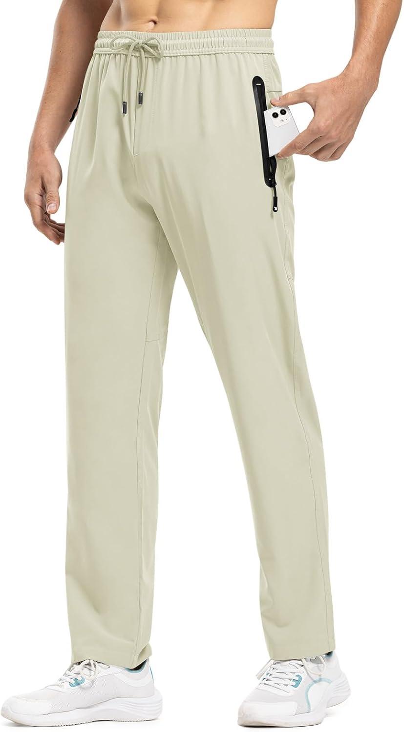 imageTBMPOY Mens Lightweight Hiking Travel Pants Breathable Athletic Fishing Active Joggers Zipper PocketsB13cream