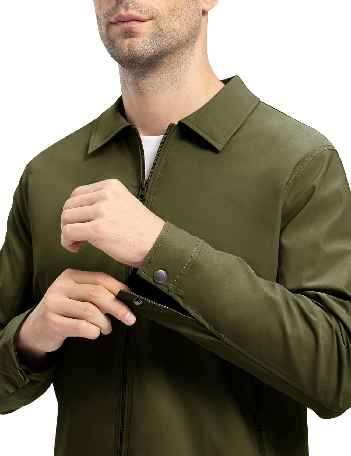 imageTBMPOY Mens Lightweight Jackets Casual Windbreaker Stylish Light Fall Spring Golf Work Dress BusinessArmy Green