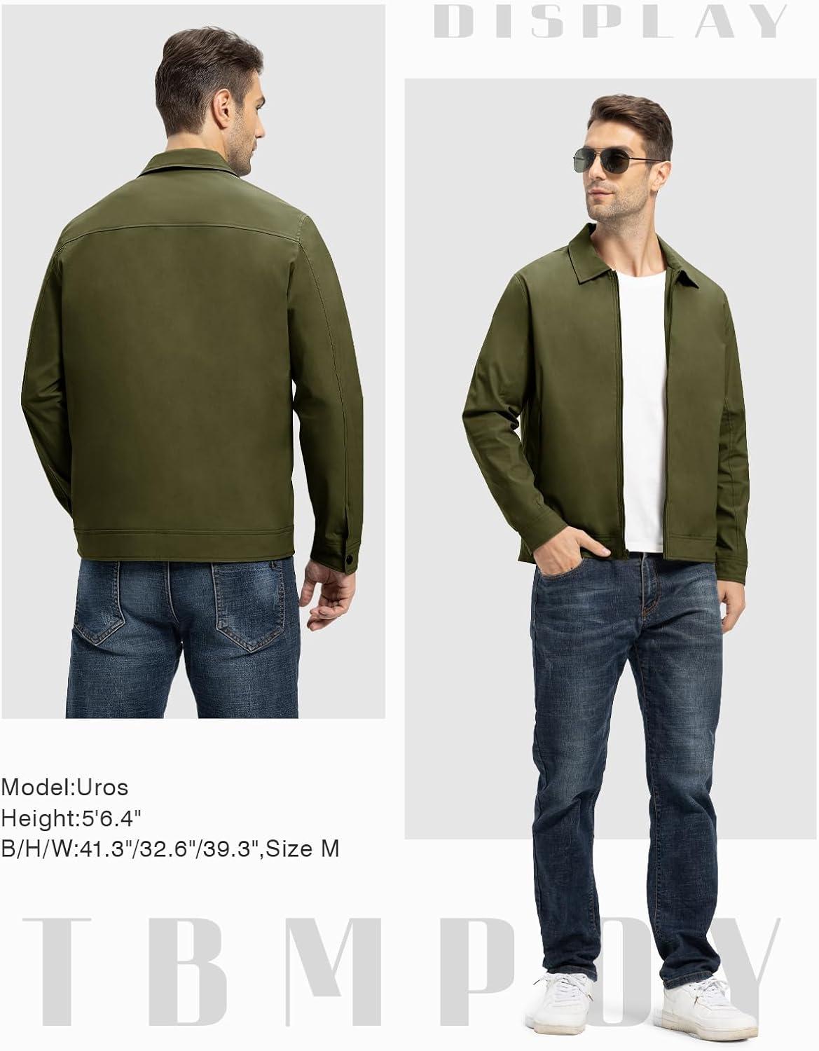 imageTBMPOY Mens Lightweight Jackets Casual Windbreaker Stylish Light Fall Spring Golf Work Dress BusinessArmy Green