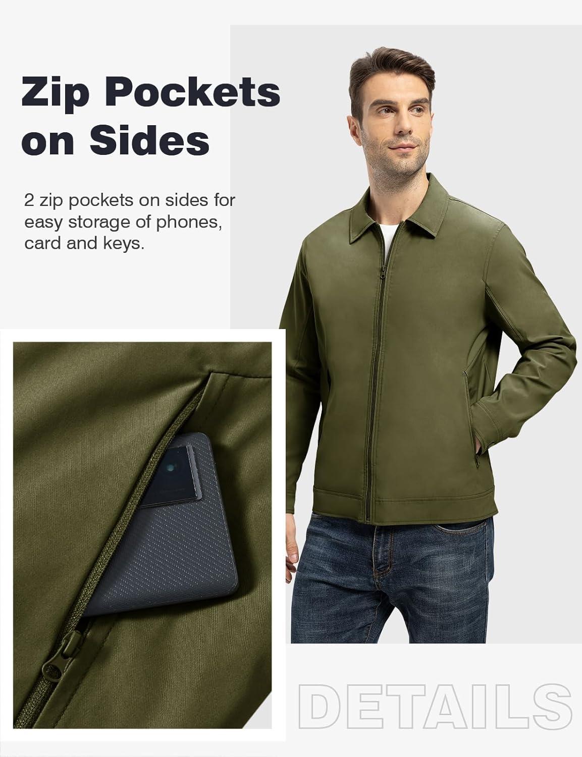 imageTBMPOY Mens Lightweight Jackets Casual Windbreaker Stylish Light Fall Spring Golf Work Dress BusinessArmy Green