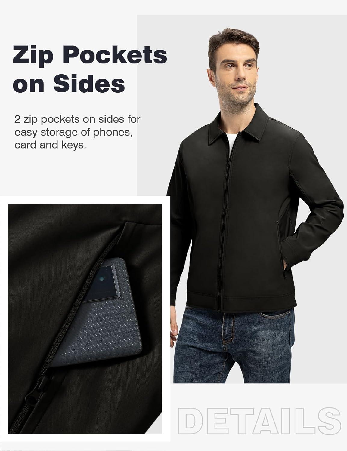 imageTBMPOY Mens Lightweight Jackets Casual Windbreaker Stylish Light Fall Spring Golf Work Dress BusinessBlack