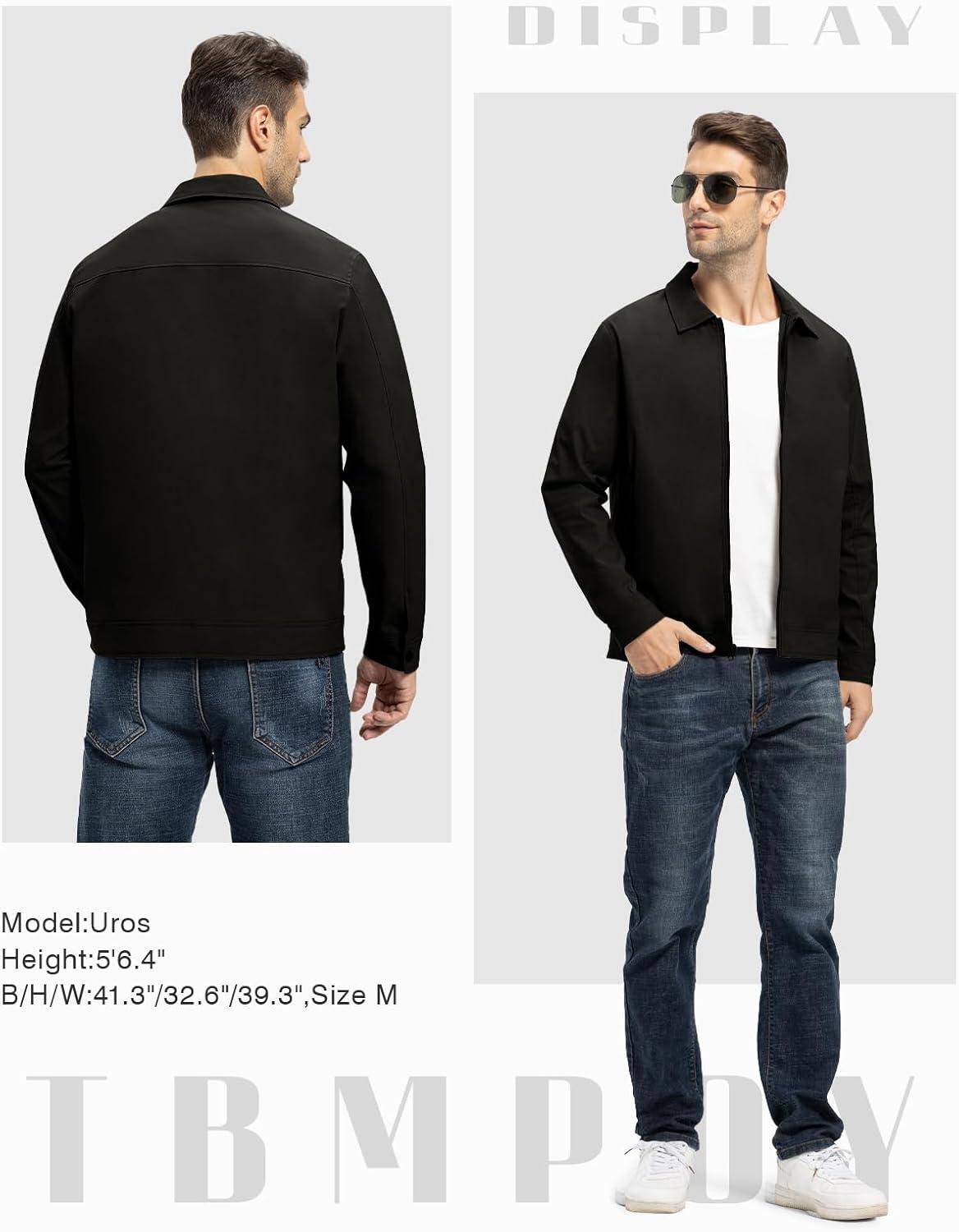 imageTBMPOY Mens Lightweight Jackets Casual Windbreaker Stylish Light Fall Spring Golf Work Dress BusinessBlack