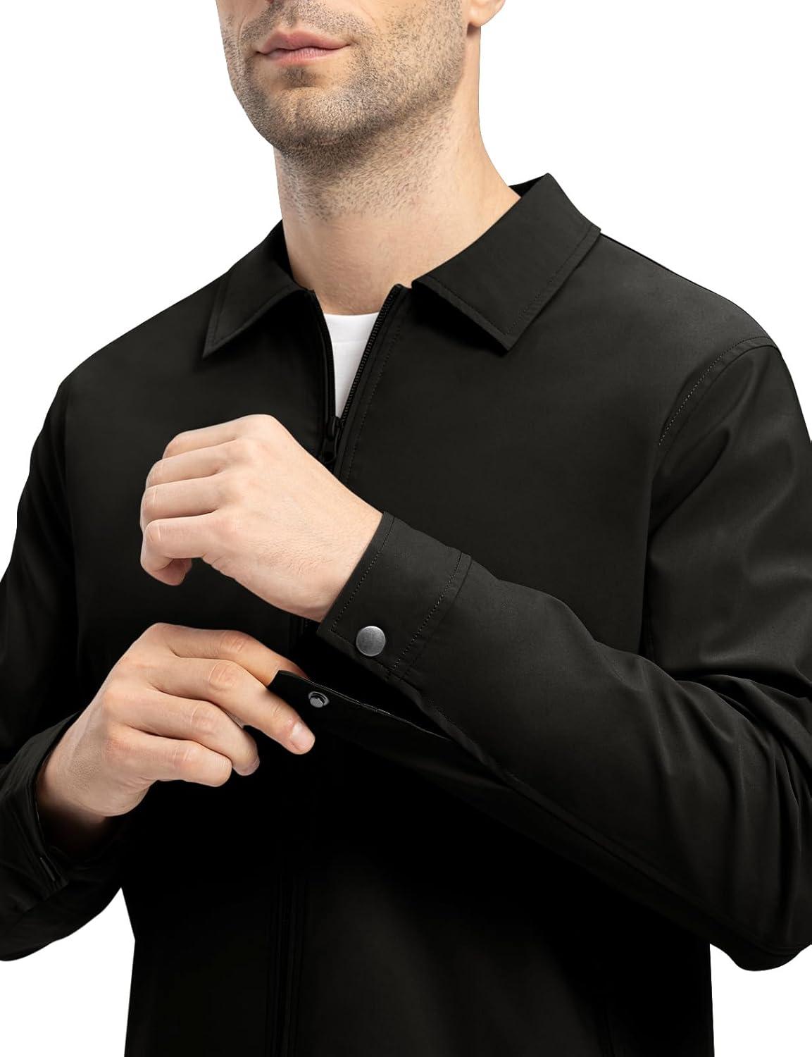imageTBMPOY Mens Lightweight Jackets Casual Windbreaker Stylish Light Fall Spring Golf Work Dress BusinessBlack