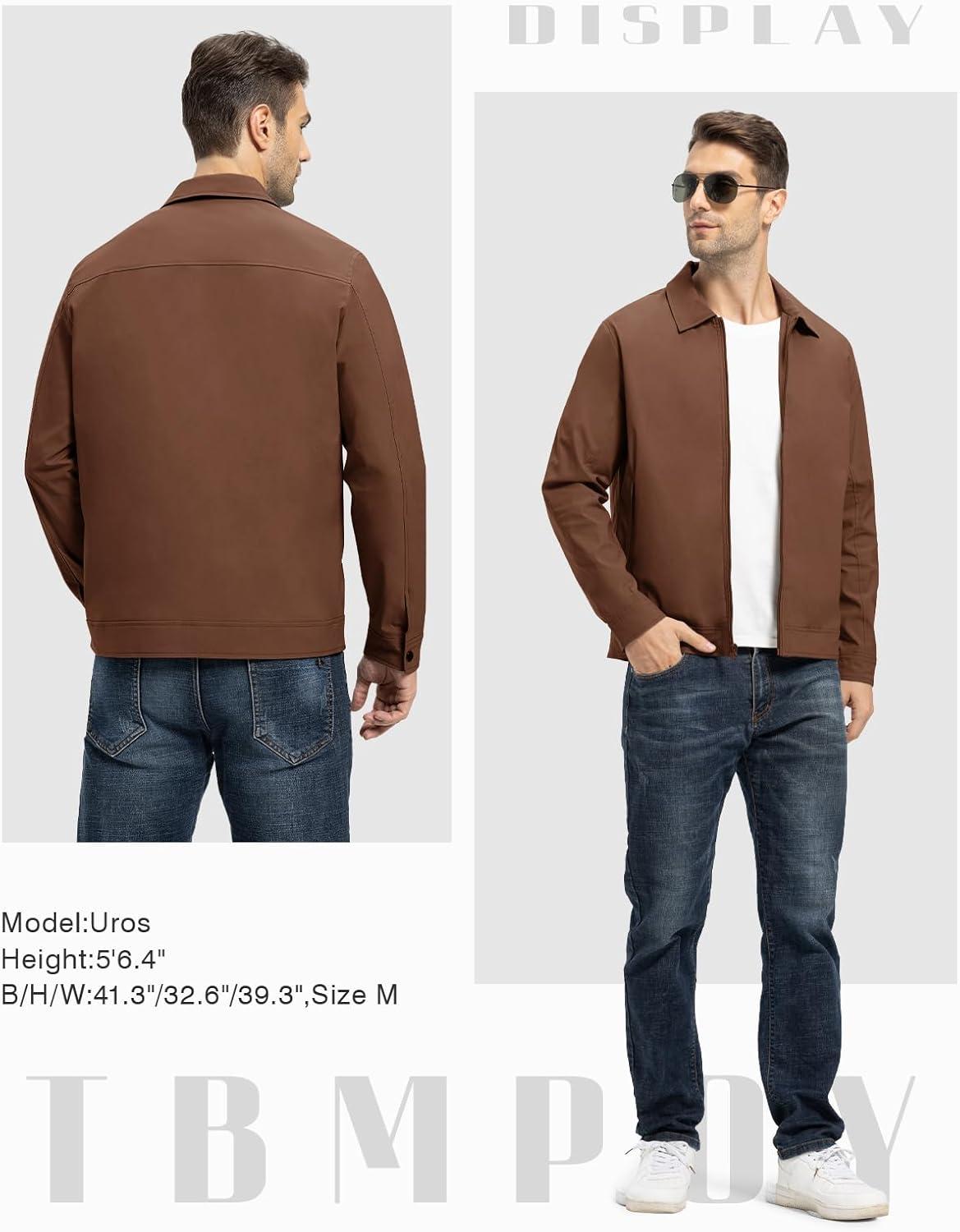 imageTBMPOY Mens Lightweight Jackets Casual Windbreaker Stylish Light Fall Spring Golf Work Dress BusinessBrown