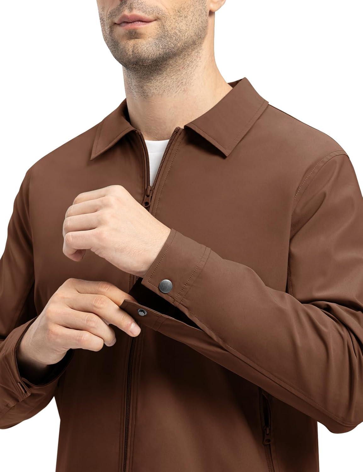 imageTBMPOY Mens Lightweight Jackets Casual Windbreaker Stylish Light Fall Spring Golf Work Dress BusinessBrown