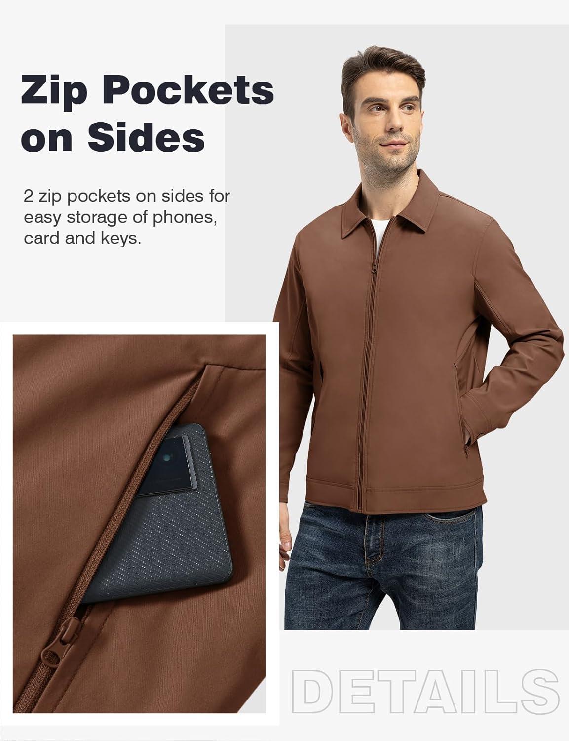 imageTBMPOY Mens Lightweight Jackets Casual Windbreaker Stylish Light Fall Spring Golf Work Dress BusinessBrown