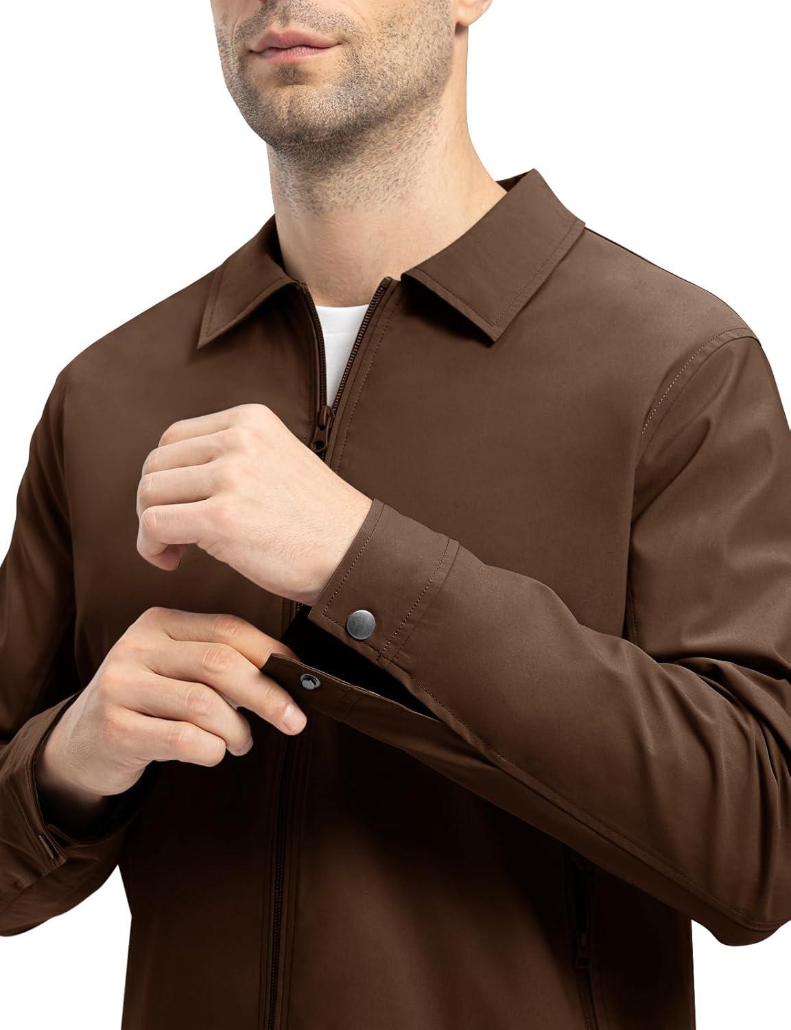 imageTBMPOY Mens Lightweight Jackets Casual Windbreaker Stylish Light Fall Spring Golf Work Dress BusinessCoffee