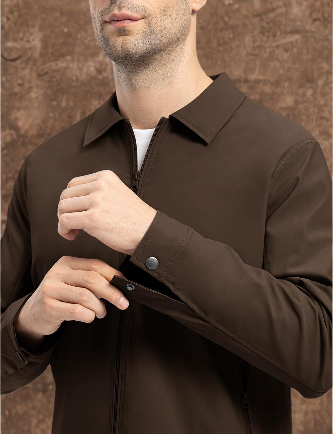 imageTBMPOY Mens Lightweight Jackets Casual Windbreaker Stylish Light Fall Spring Golf Work Dress BusinessCoffee