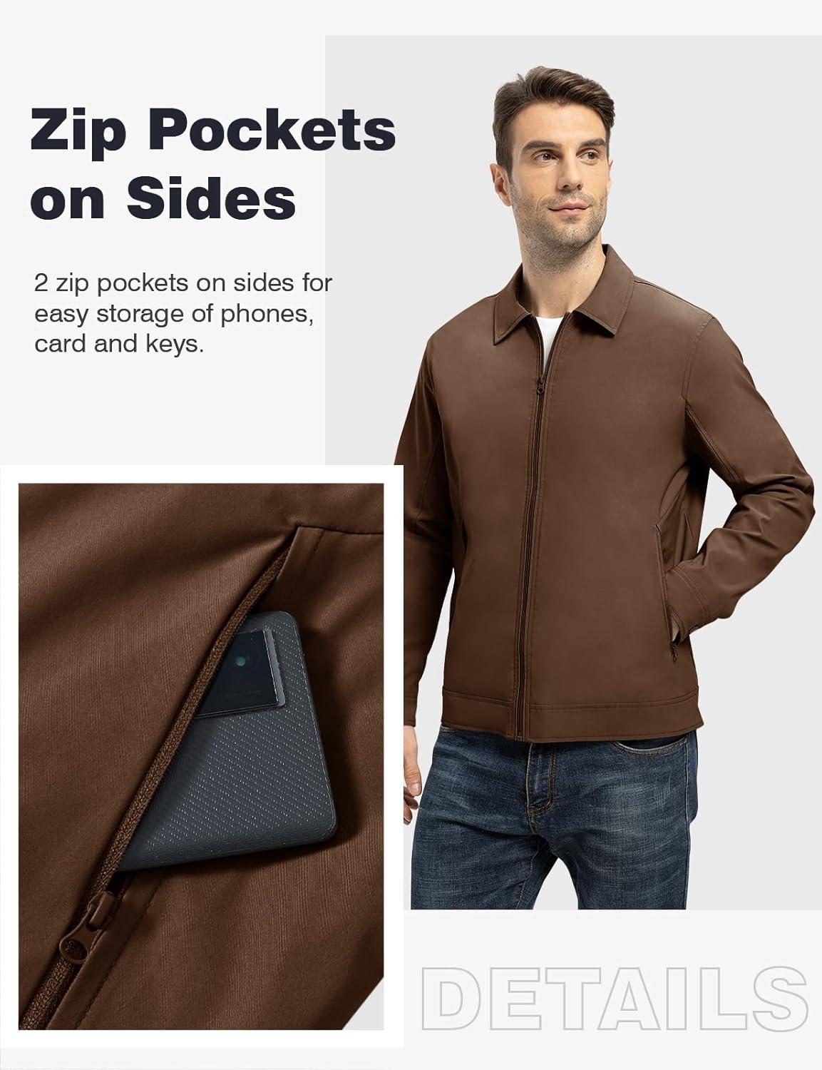 imageTBMPOY Mens Lightweight Jackets Casual Windbreaker Stylish Light Fall Spring Golf Work Dress BusinessCoffee