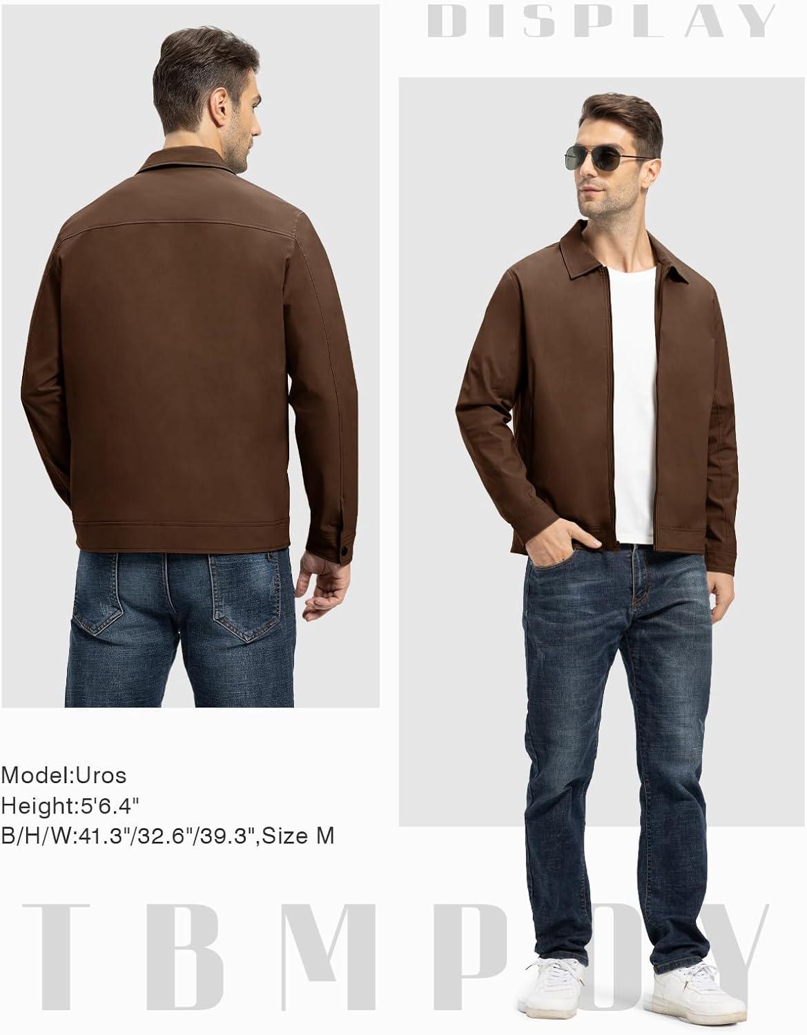 imageTBMPOY Mens Lightweight Jackets Casual Windbreaker Stylish Light Fall Spring Golf Work Dress BusinessCoffee
