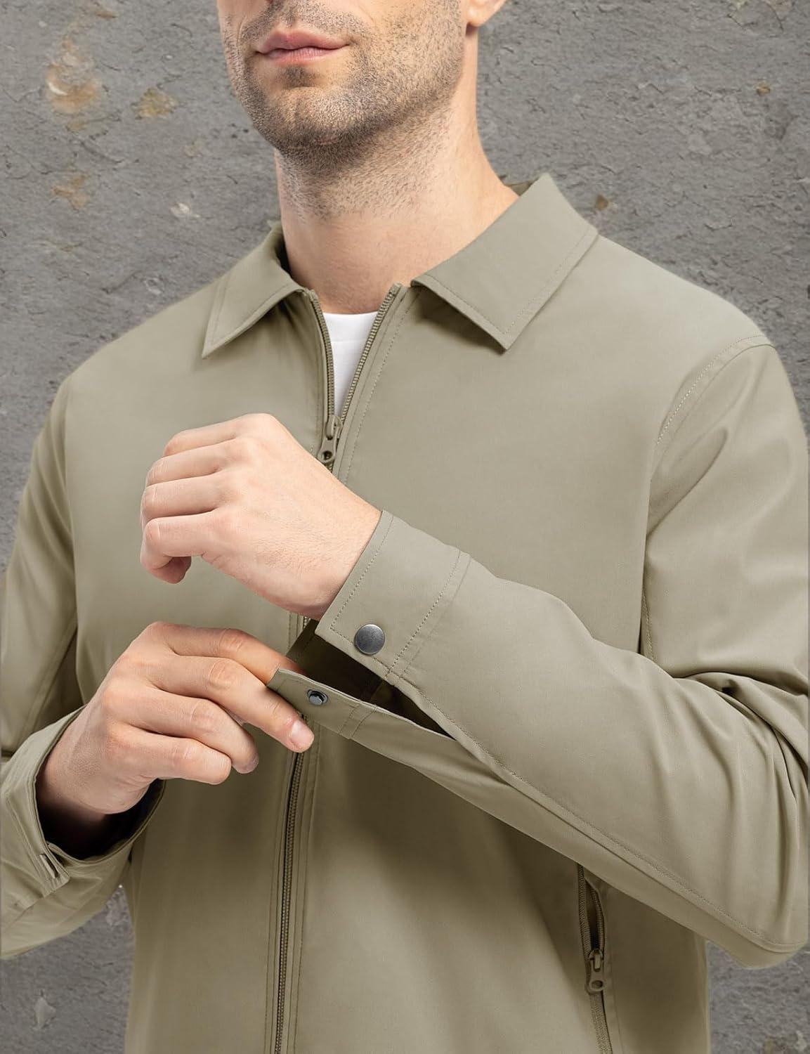 imageTBMPOY Mens Lightweight Jackets Casual Windbreaker Stylish Light Fall Spring Golf Work Dress BusinessKhaki