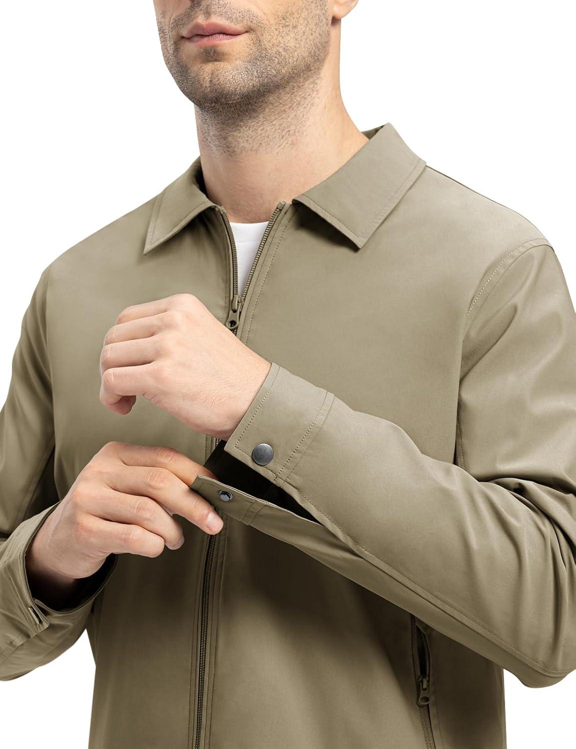 imageTBMPOY Mens Lightweight Jackets Casual Windbreaker Stylish Light Fall Spring Golf Work Dress BusinessKhaki