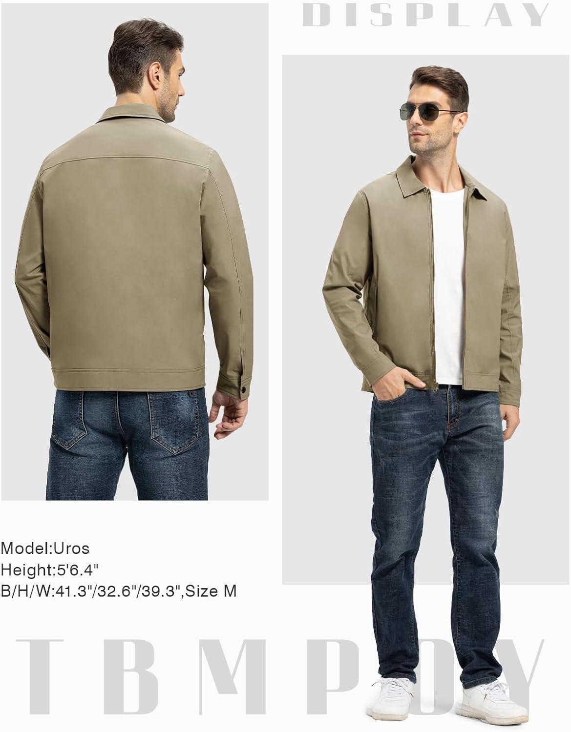 imageTBMPOY Mens Lightweight Jackets Casual Windbreaker Stylish Light Fall Spring Golf Work Dress BusinessKhaki