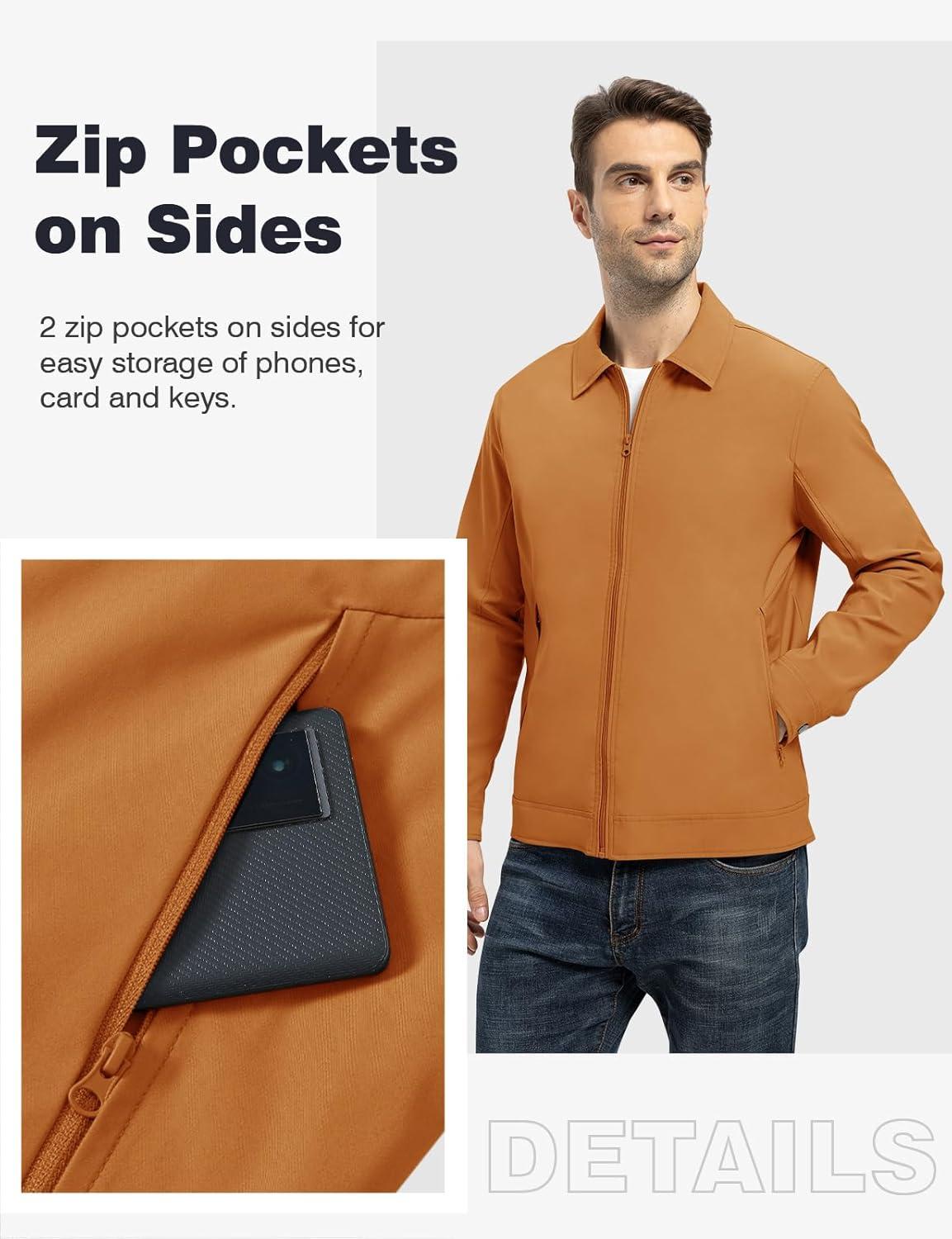 imageTBMPOY Mens Lightweight Jackets Casual Windbreaker Stylish Light Fall Spring Golf Work Dress BusinessLight Brown1