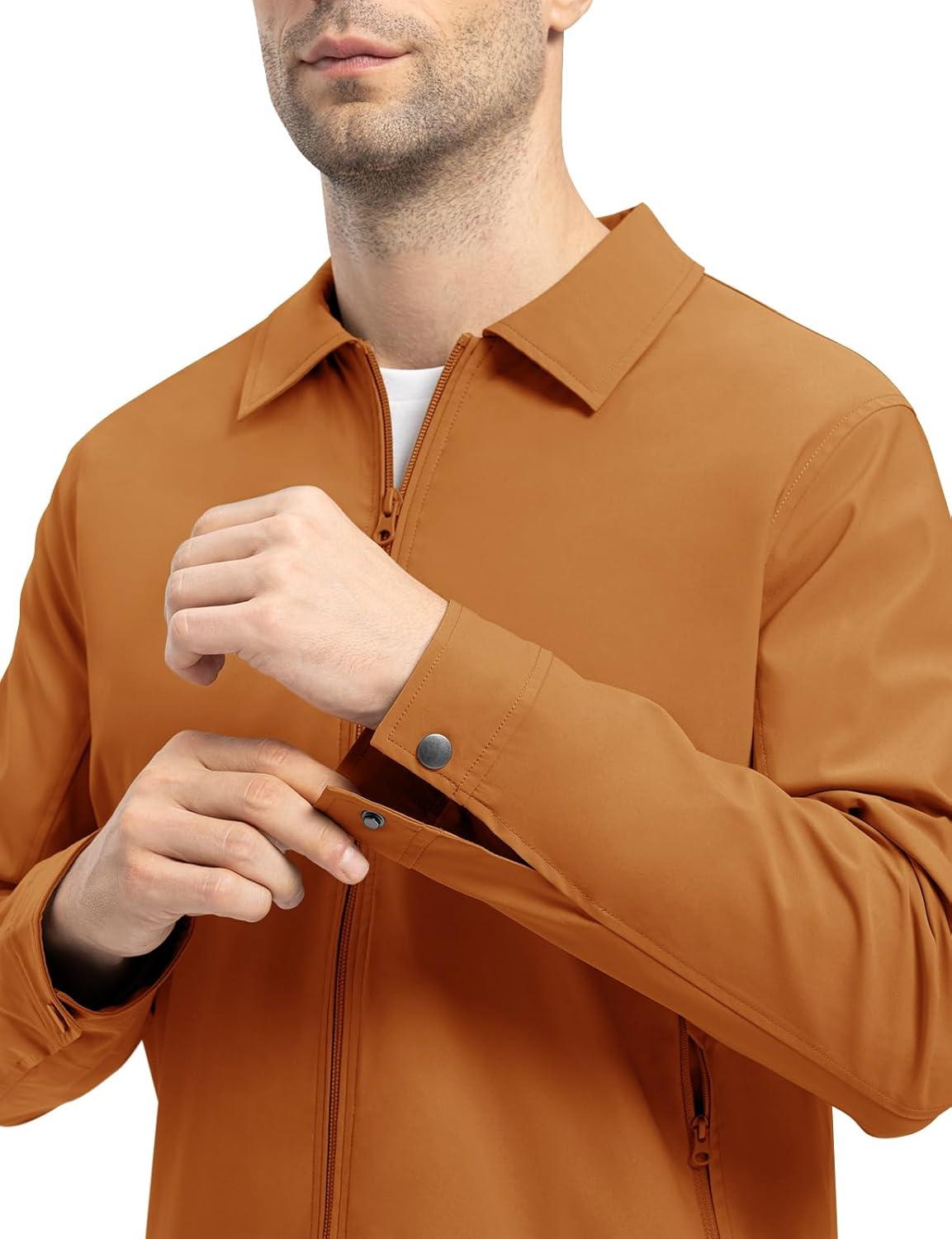 imageTBMPOY Mens Lightweight Jackets Casual Windbreaker Stylish Light Fall Spring Golf Work Dress BusinessLight Brown1