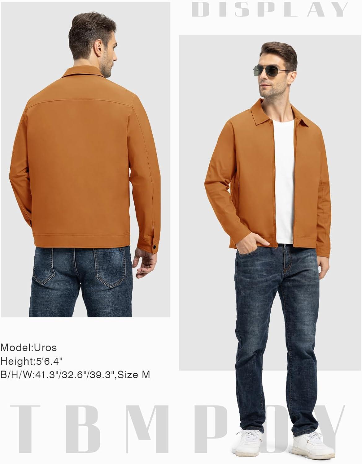 imageTBMPOY Mens Lightweight Jackets Casual Windbreaker Stylish Light Fall Spring Golf Work Dress BusinessLight Brown1