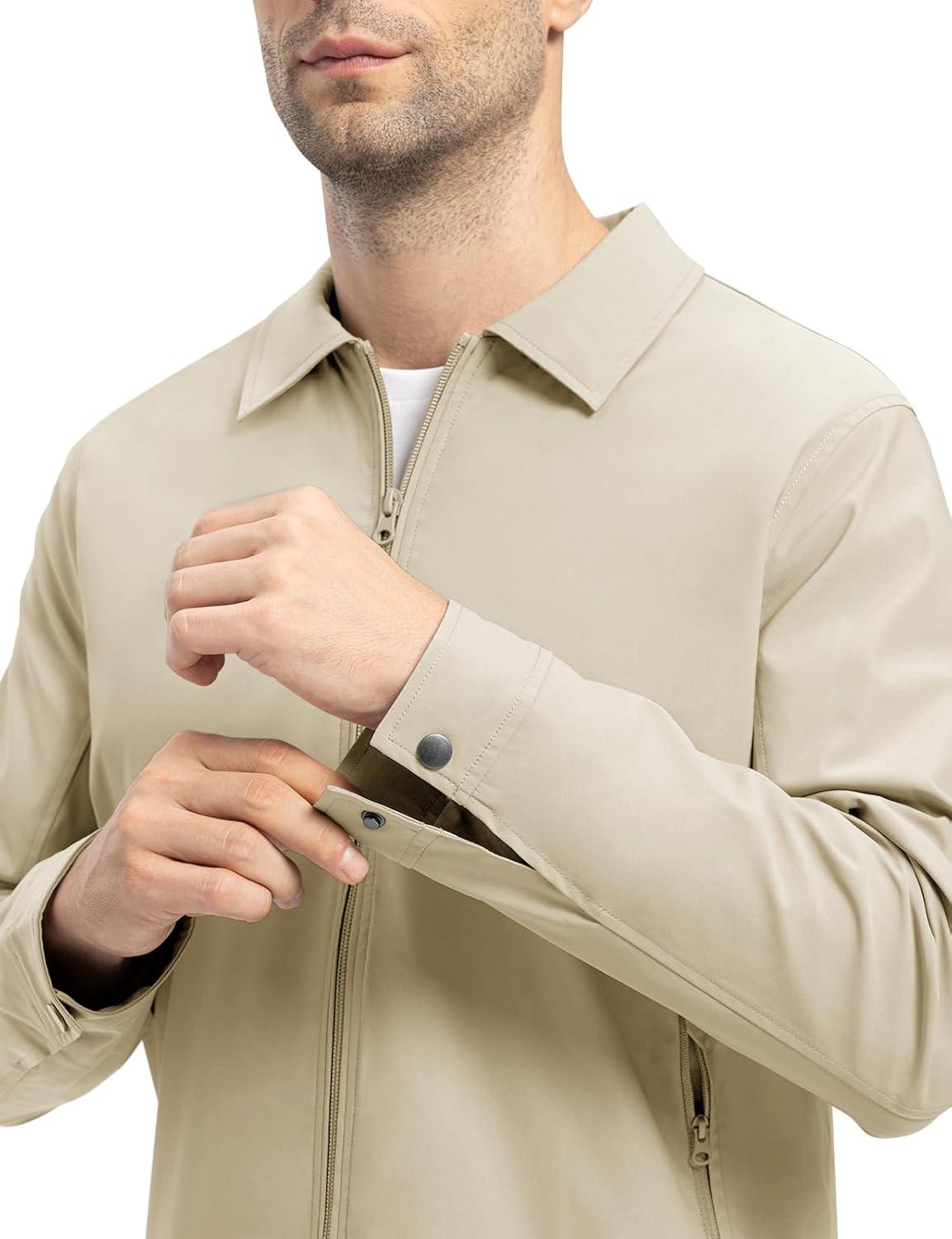 imageTBMPOY Mens Lightweight Jackets Casual Windbreaker Stylish Light Fall Spring Golf Work Dress BusinessLight Khaki