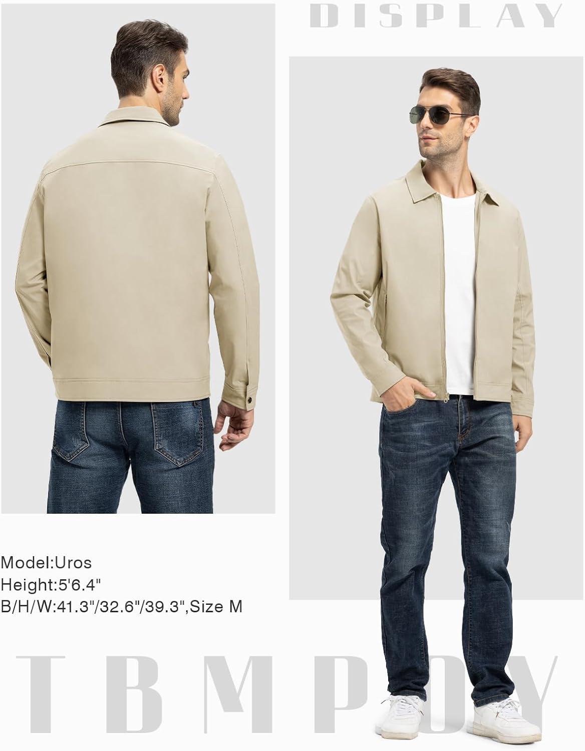 imageTBMPOY Mens Lightweight Jackets Casual Windbreaker Stylish Light Fall Spring Golf Work Dress BusinessLight Khaki