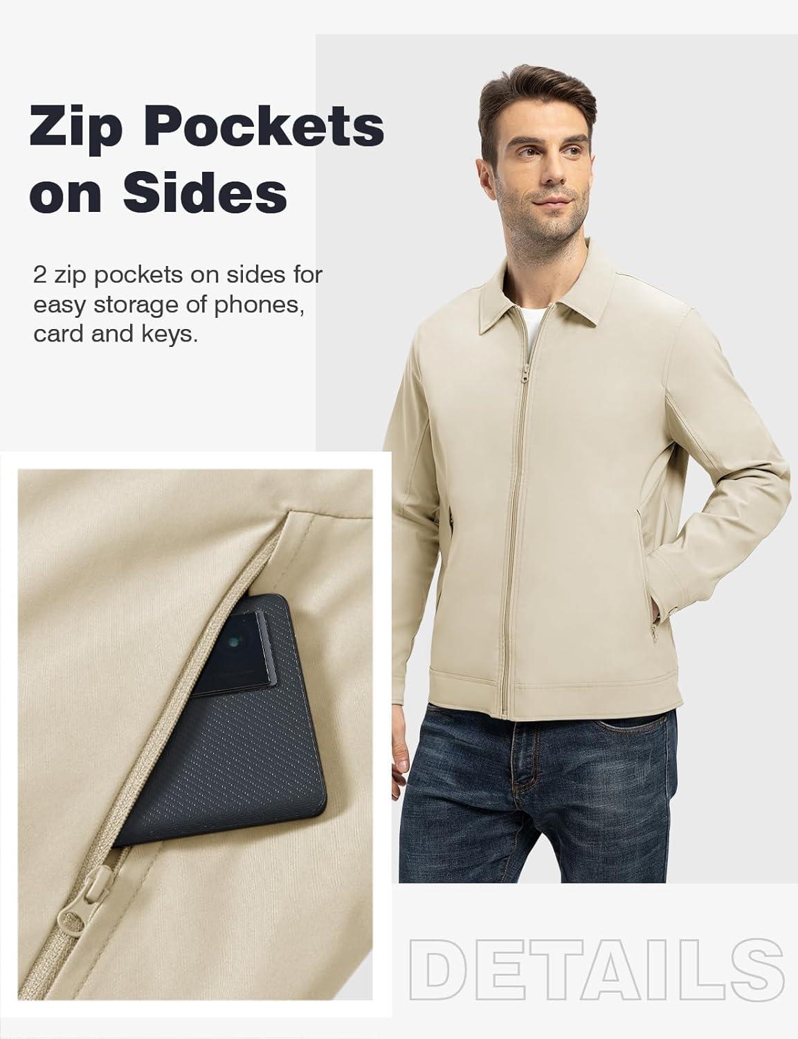 imageTBMPOY Mens Lightweight Jackets Casual Windbreaker Stylish Light Fall Spring Golf Work Dress BusinessLight Khaki