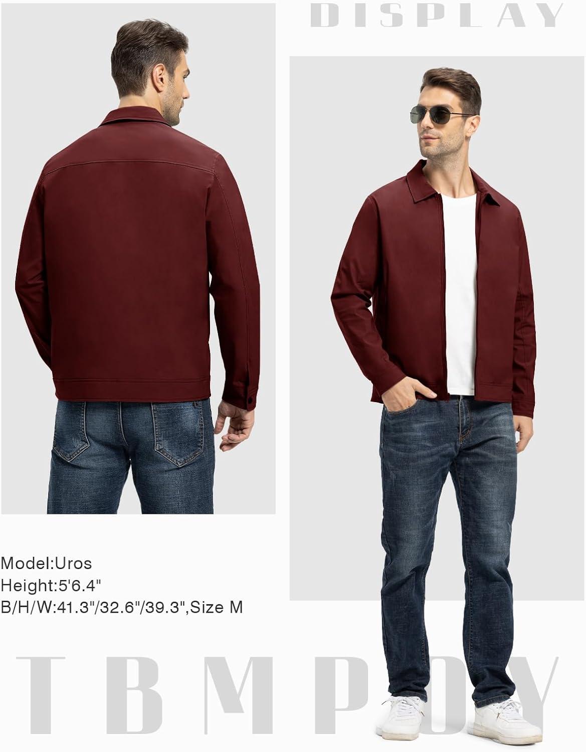 imageTBMPOY Mens Lightweight Jackets Casual Windbreaker Stylish Light Fall Spring Golf Work Dress BusinessRed
