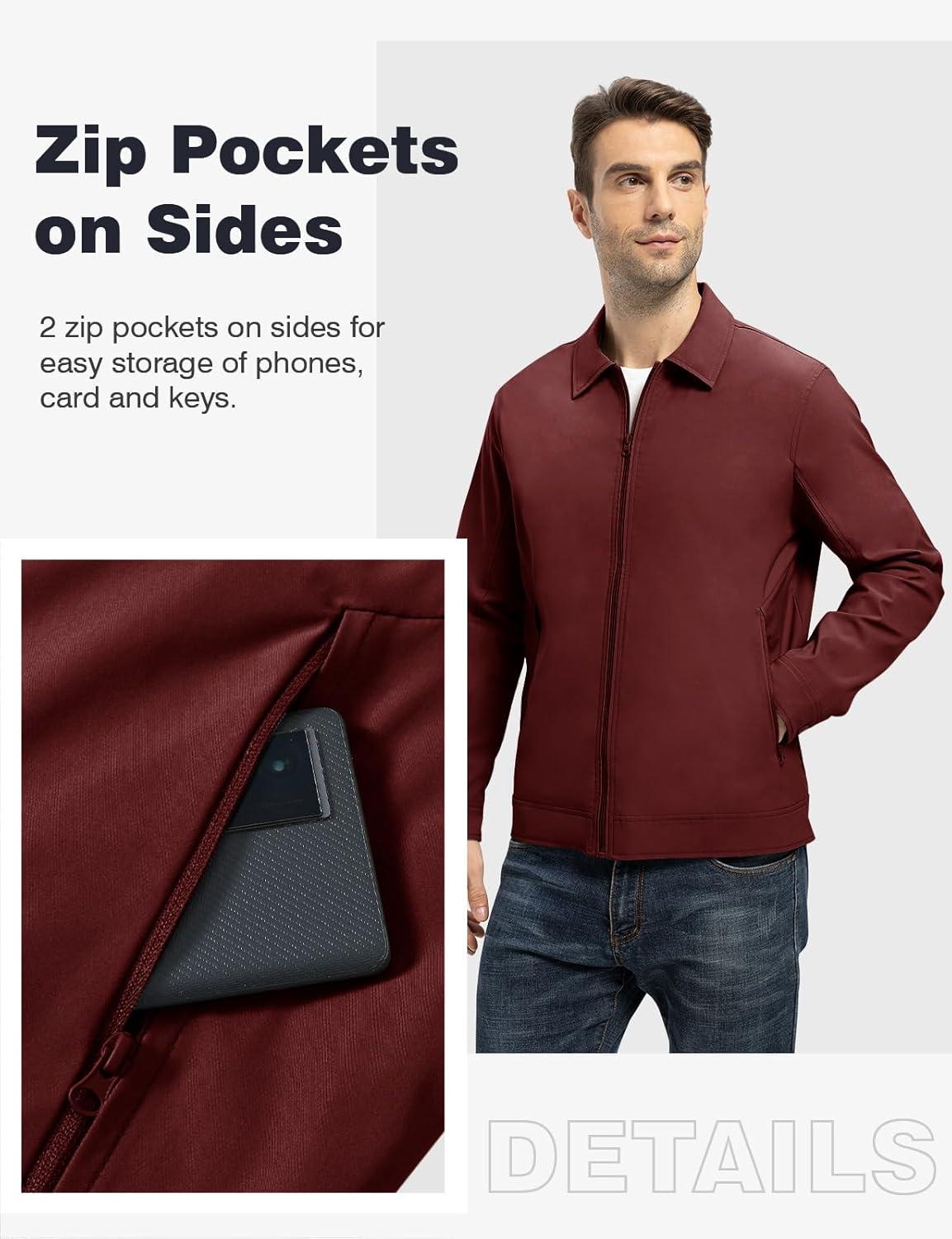 imageTBMPOY Mens Lightweight Jackets Casual Windbreaker Stylish Light Fall Spring Golf Work Dress BusinessRed