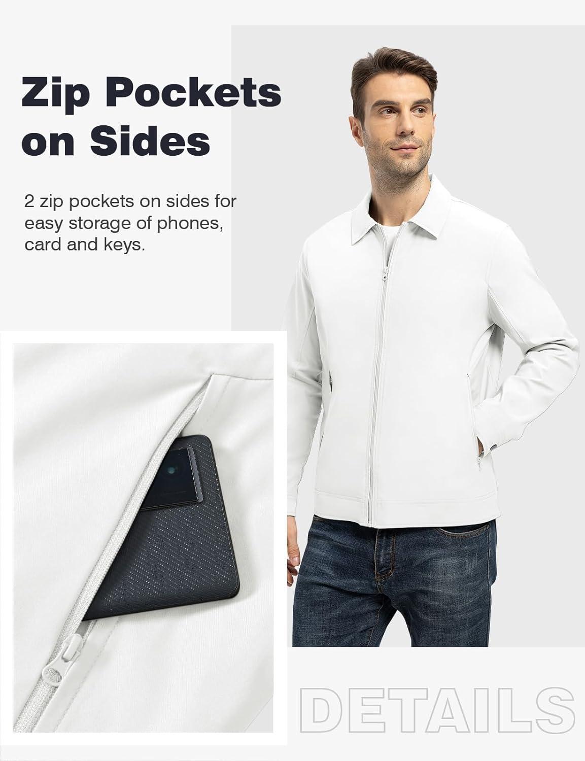 imageTBMPOY Mens Lightweight Jackets Casual Windbreaker Stylish Light Fall Spring Golf Work Dress BusinessWhite1
