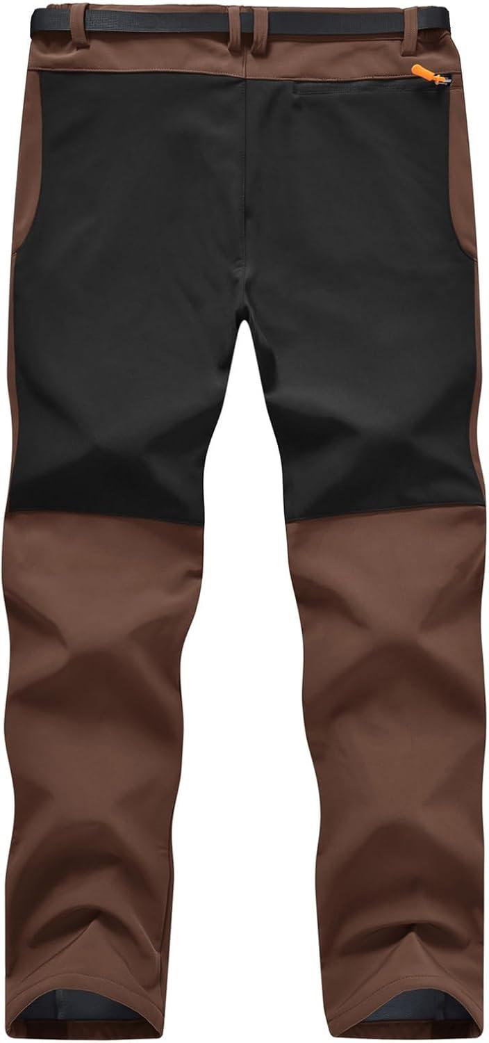 imageTBMPOY Mens Snow Ski Hiking Pants Waterproof Winter Fleece Lined Pants Camping Skiing Ice Fishing Pants with BeltA1thick Brown
