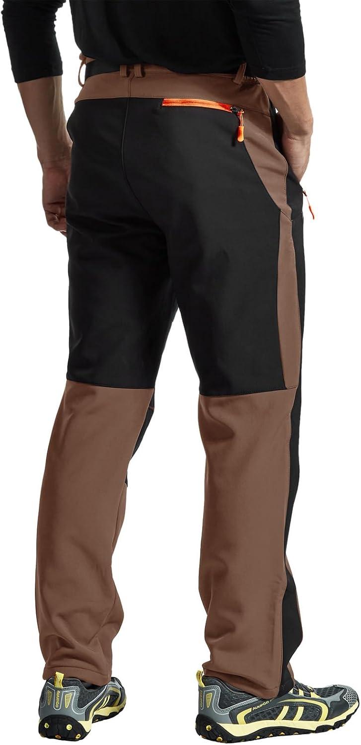 imageTBMPOY Mens Snow Ski Hiking Pants Waterproof Winter Fleece Lined Pants Camping Skiing Ice Fishing Pants with BeltA1thick Brown