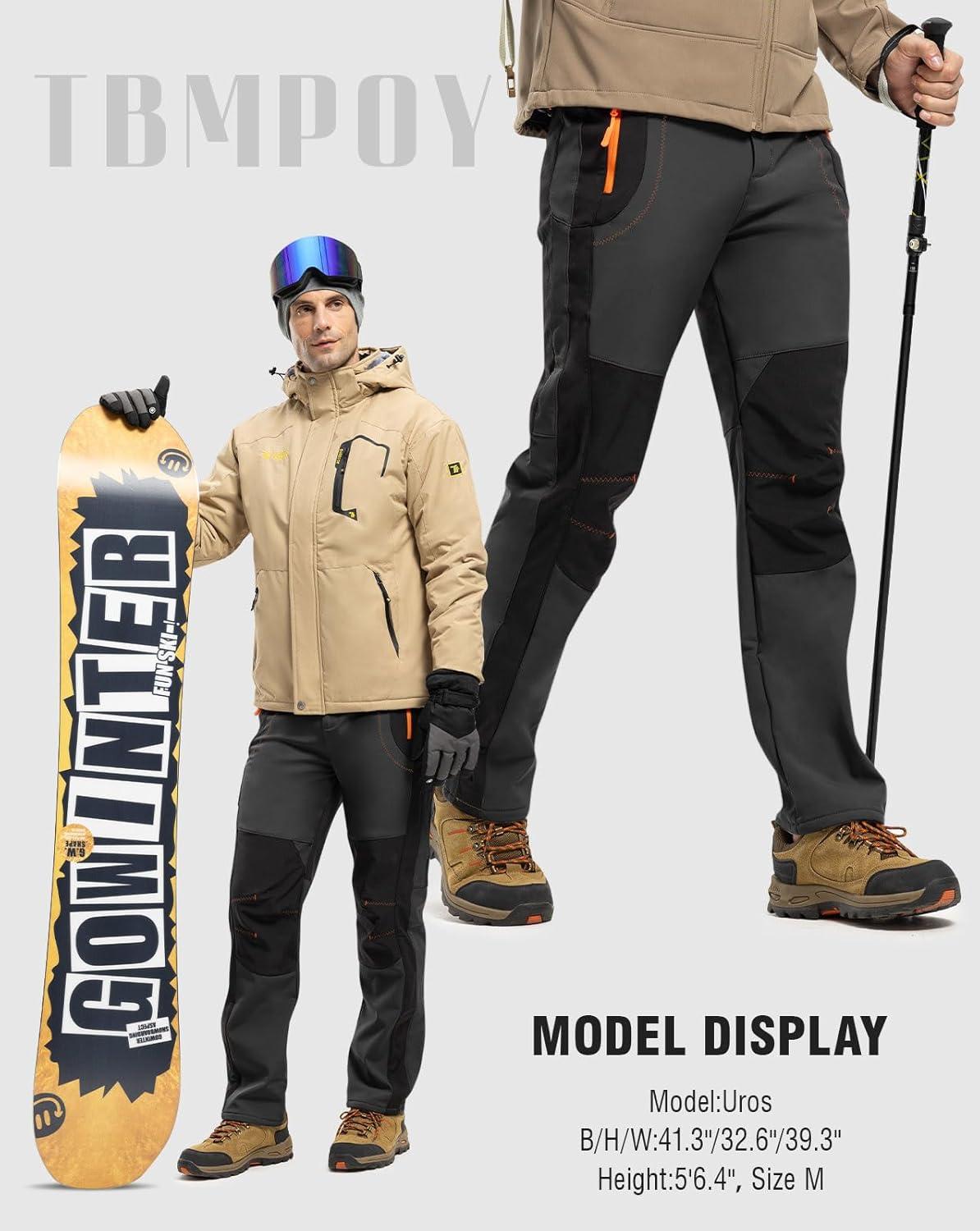 imageTBMPOY Mens Snow Ski Hiking Pants Waterproof Winter Fleece Lined Pants Camping Skiing Ice Fishing Pants with BeltA1thick Dark Grey